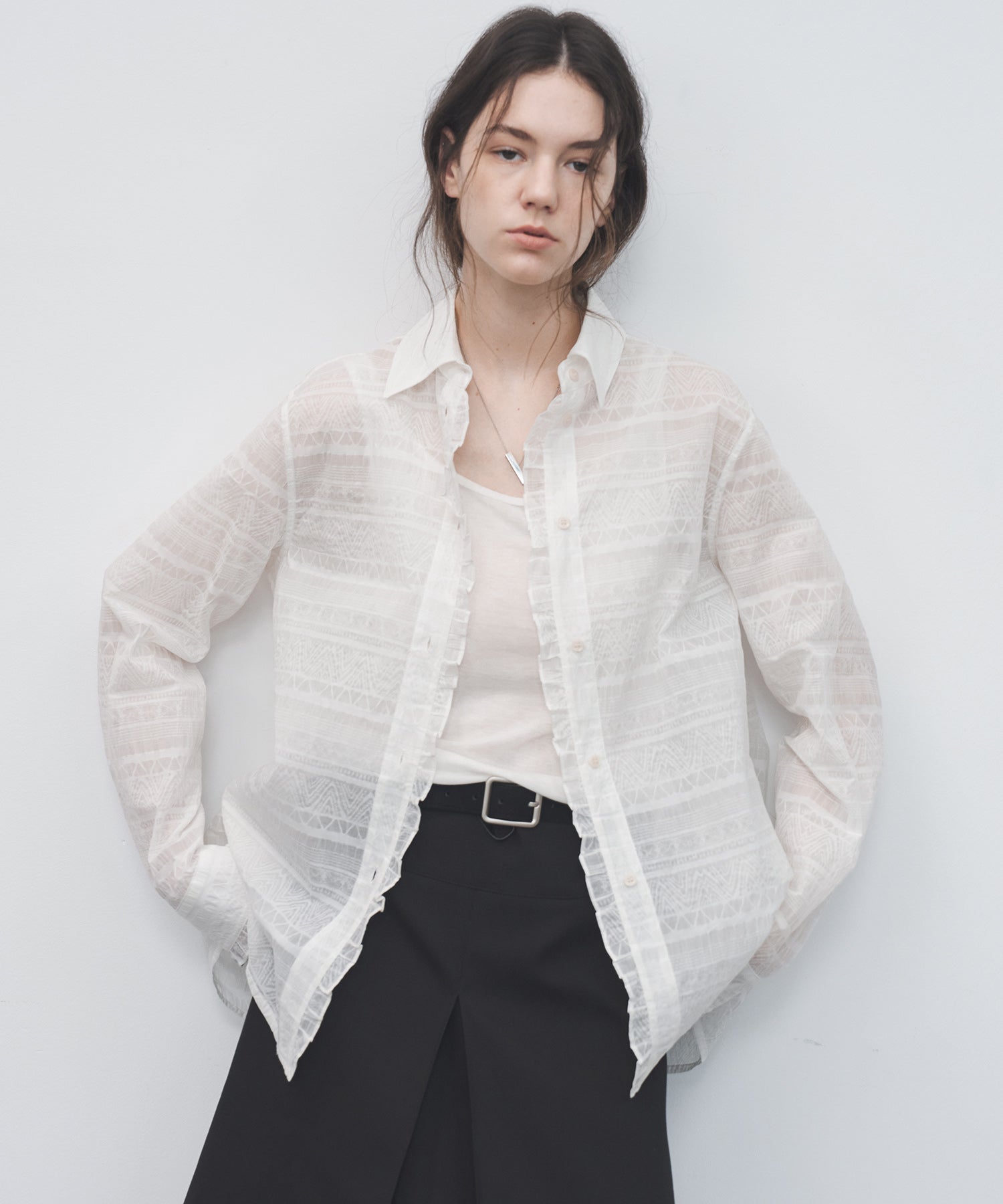 Sheer Textured Lace Collar Blouse – Design Detail Long Sleeve