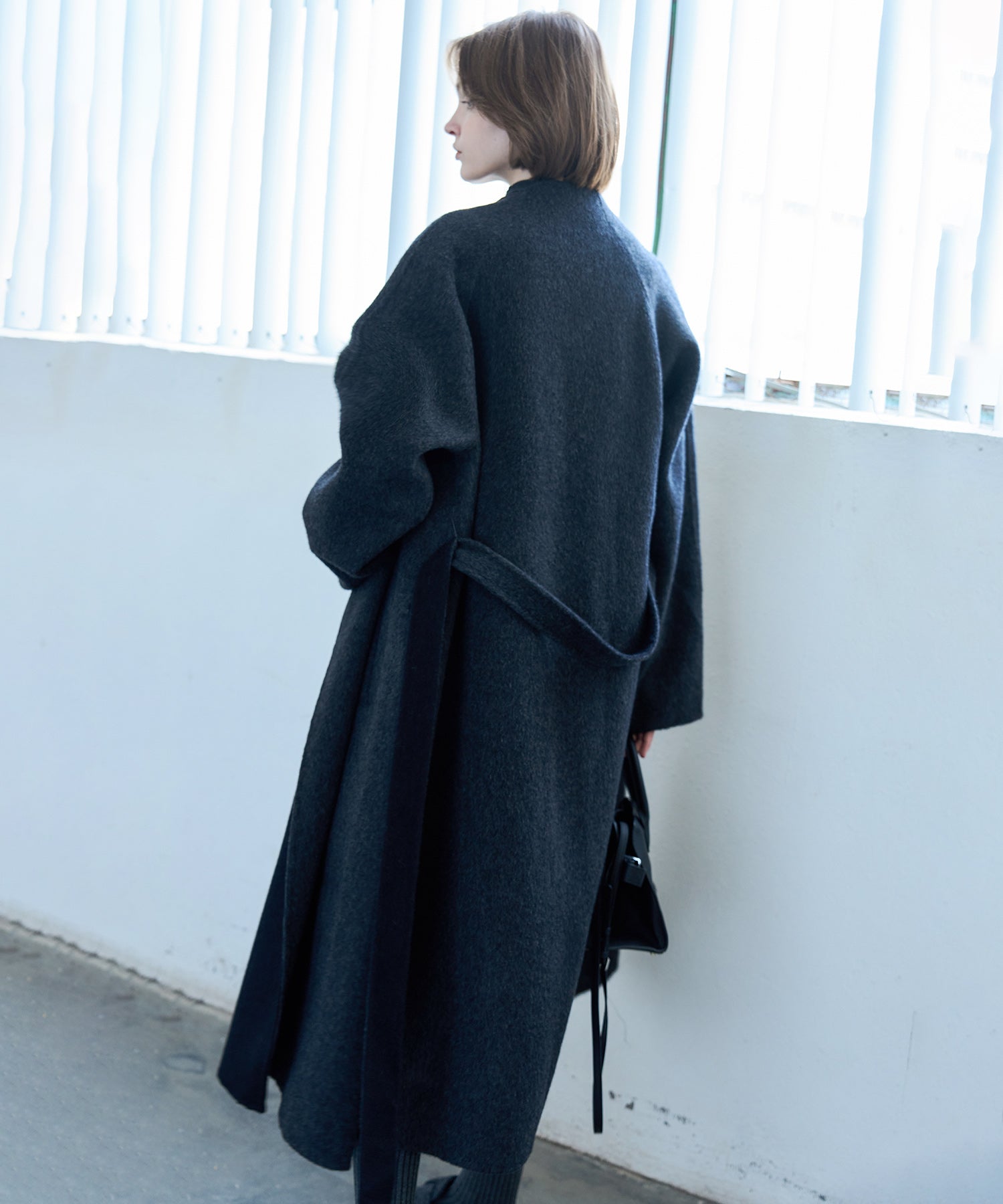 100% Wool Overlap Collar Double-Faced Long Coat