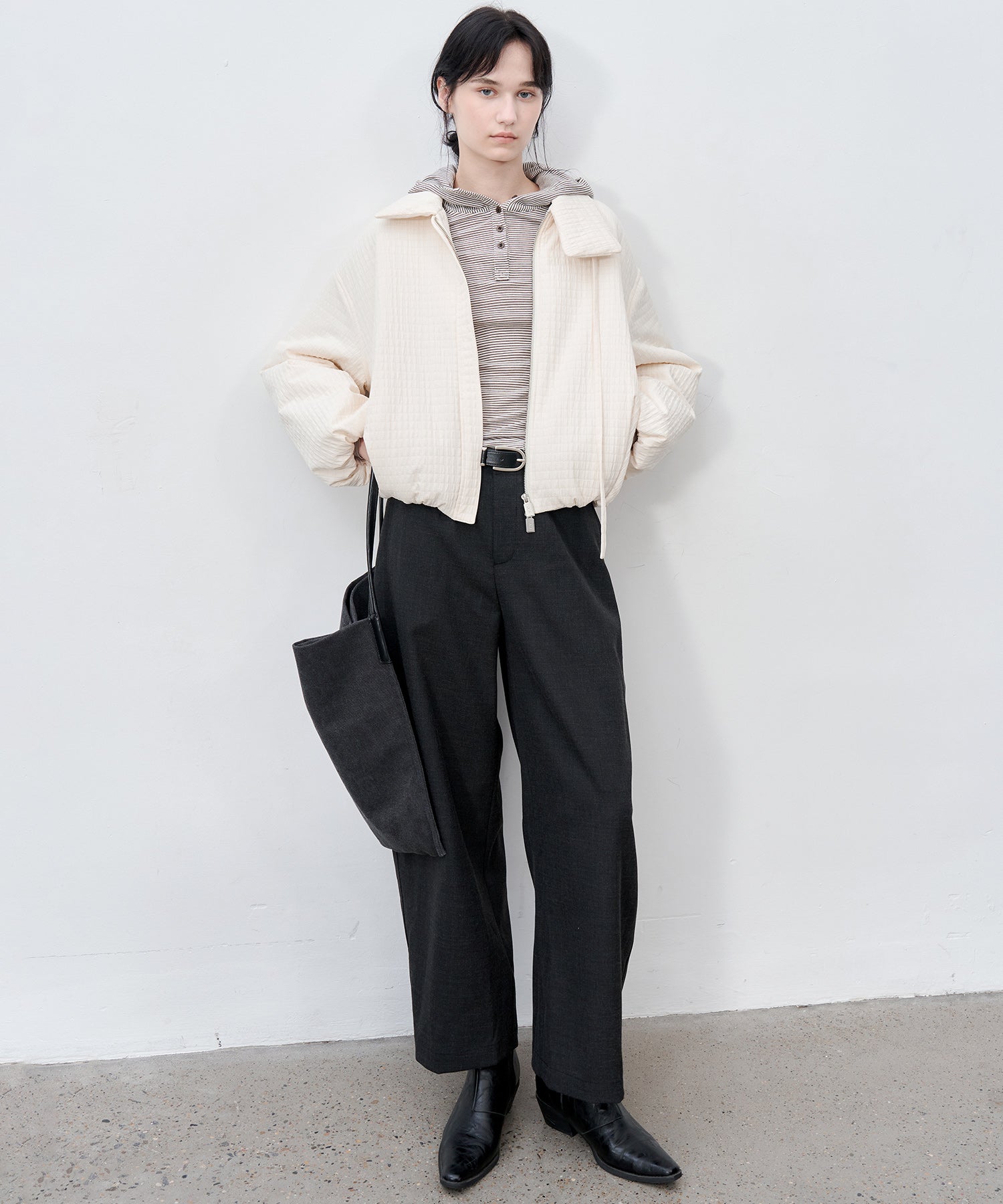 Thick Fabric Cropped Wide-Leg Pants