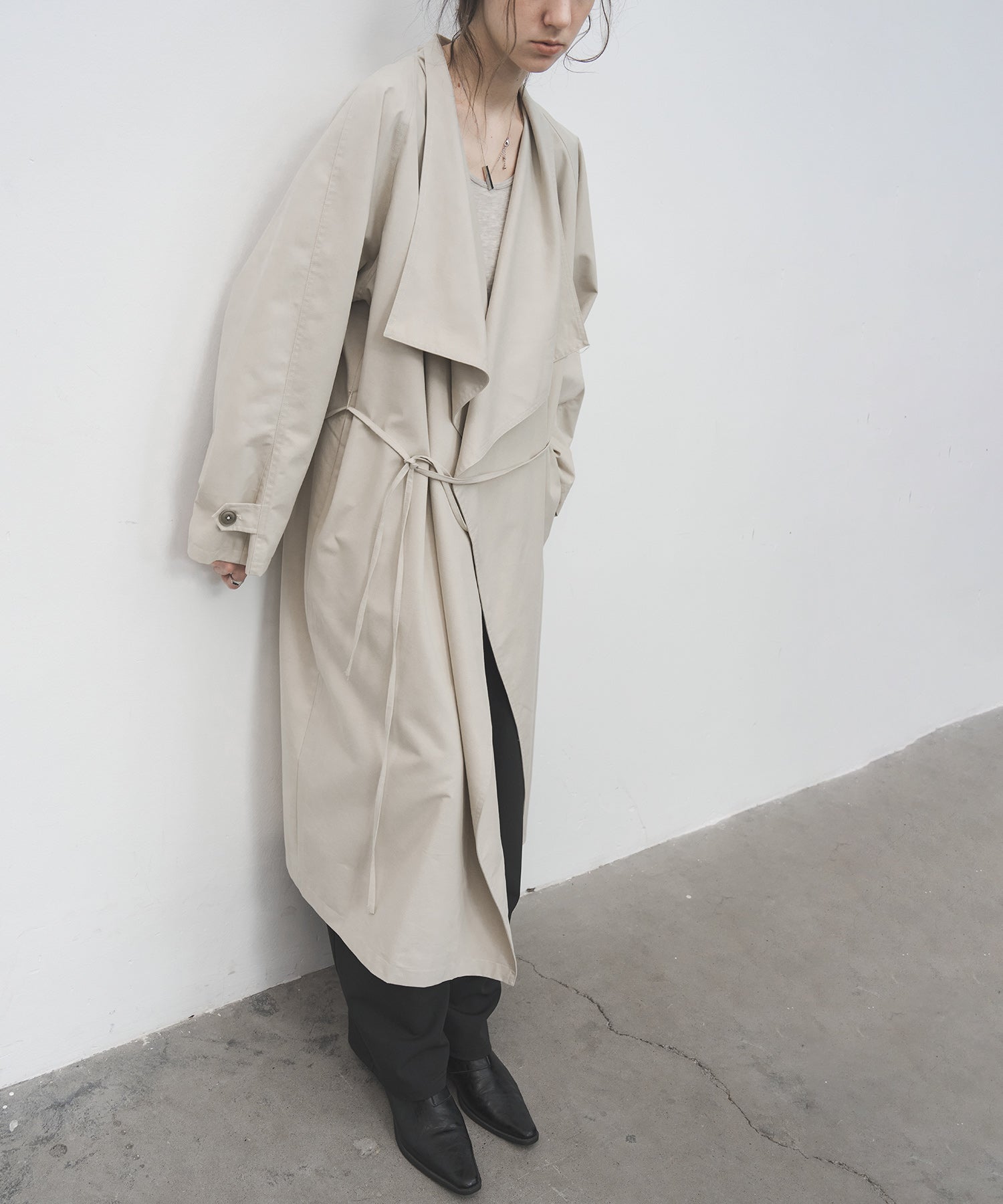 Layered Drape-Neck Trench Coat – Oversized Long Silhouette