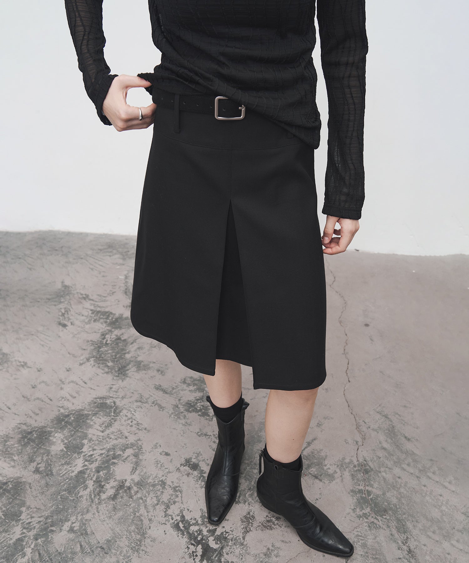 2-Way Pleated Suit Midi Skirt – High Waist A-Line Fit