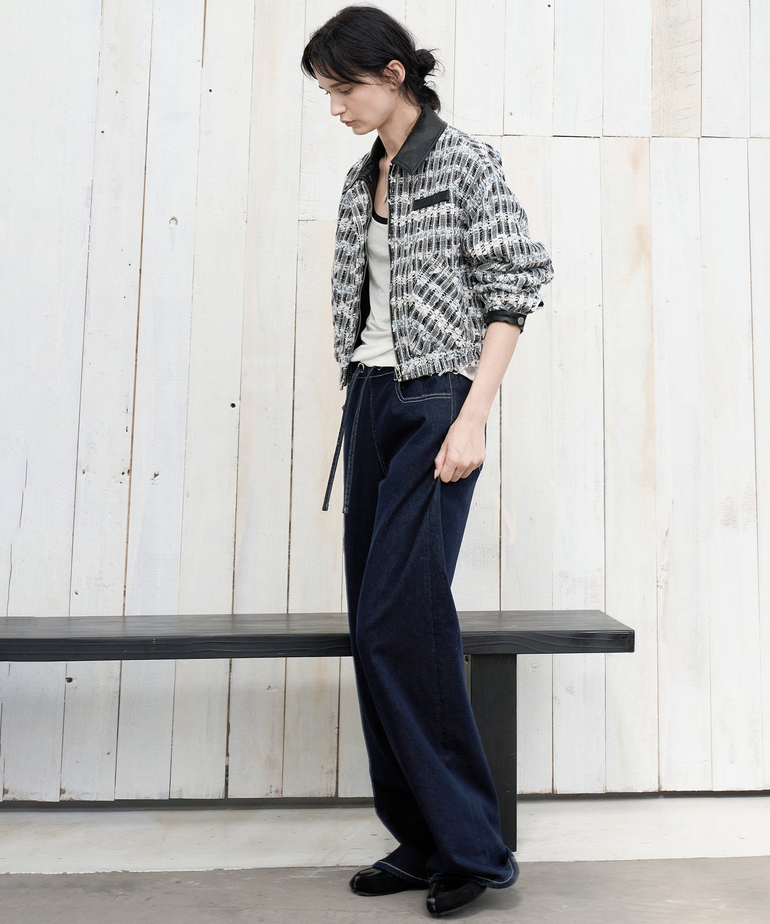 Drawstring Straight Washed Denim Pants