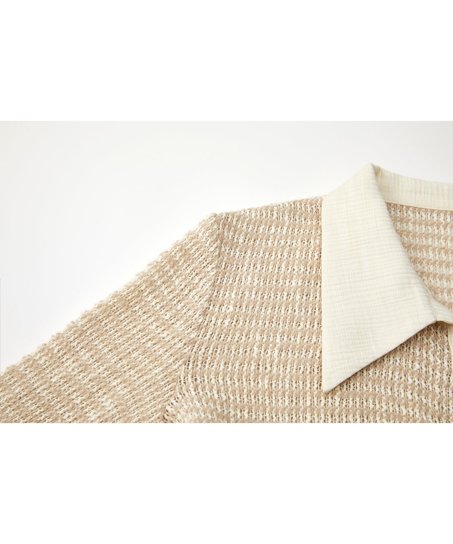 Two-Tone Openwork Knit Shirt Blouse