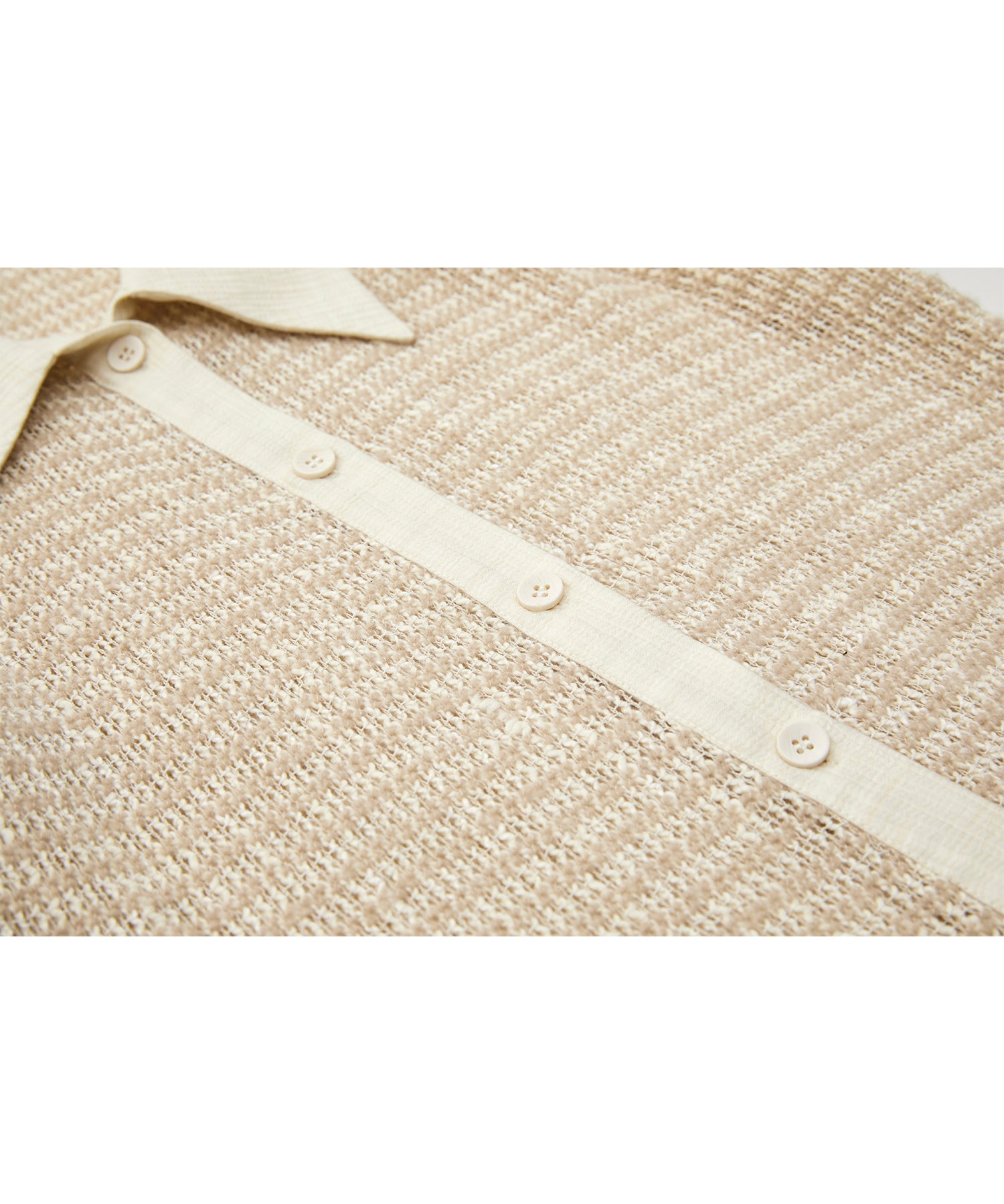 Two-Tone Openwork Knit Shirt Blouse