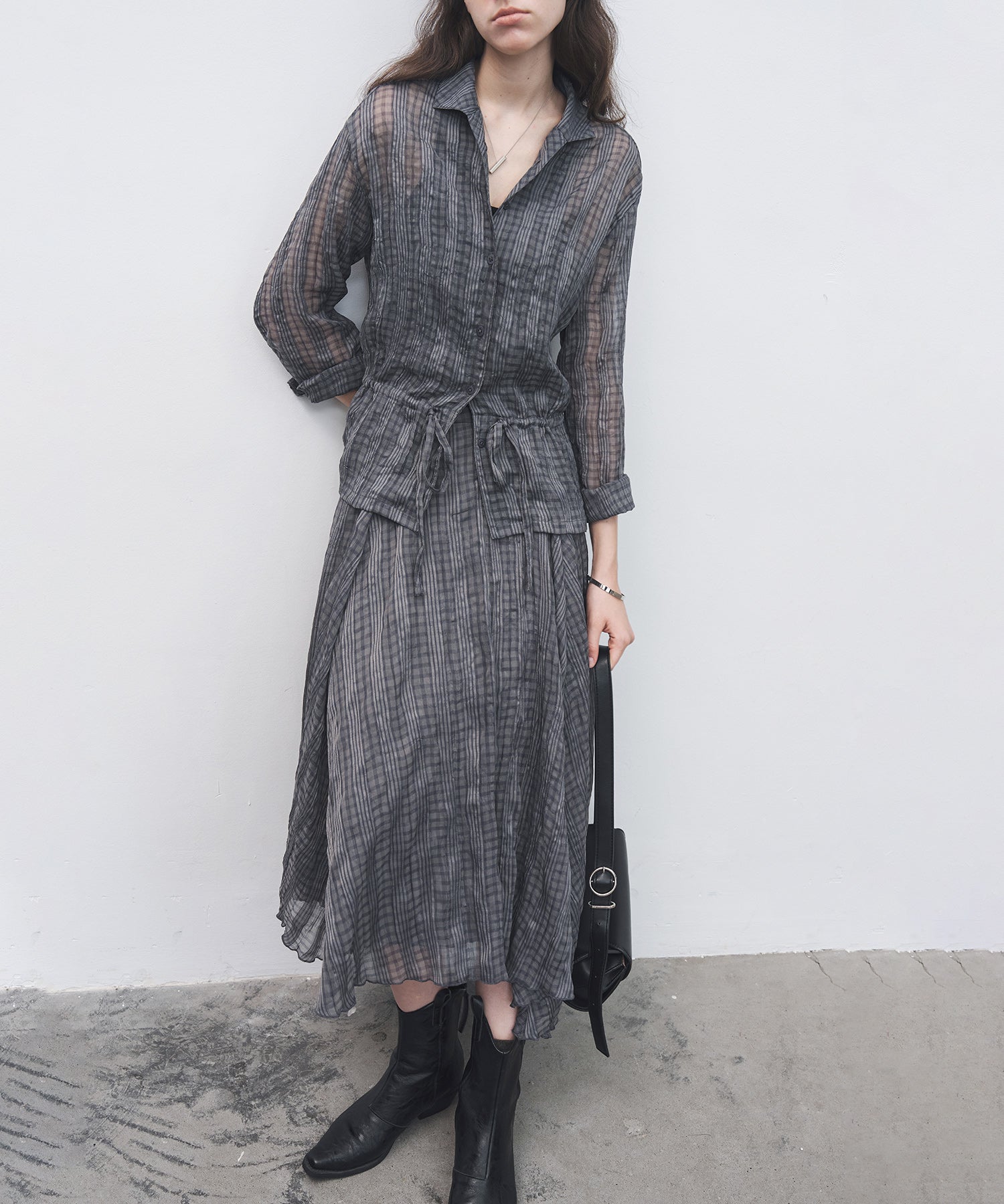 Drawstring Crinkled Check Shirt Jacket – Oversized Fit