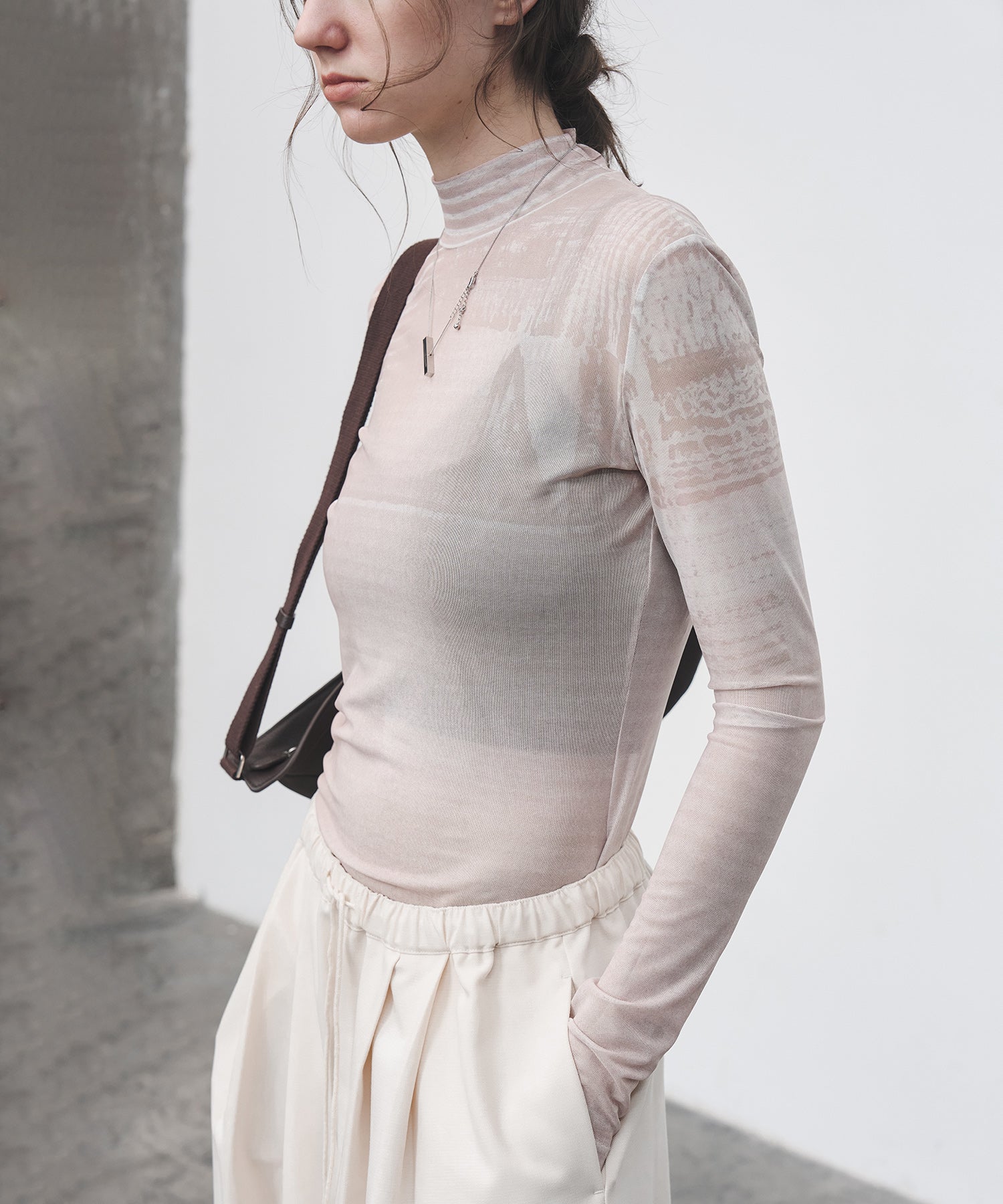 Digital Art Mesh Top – Sheer Mock Neck Fitted Layer