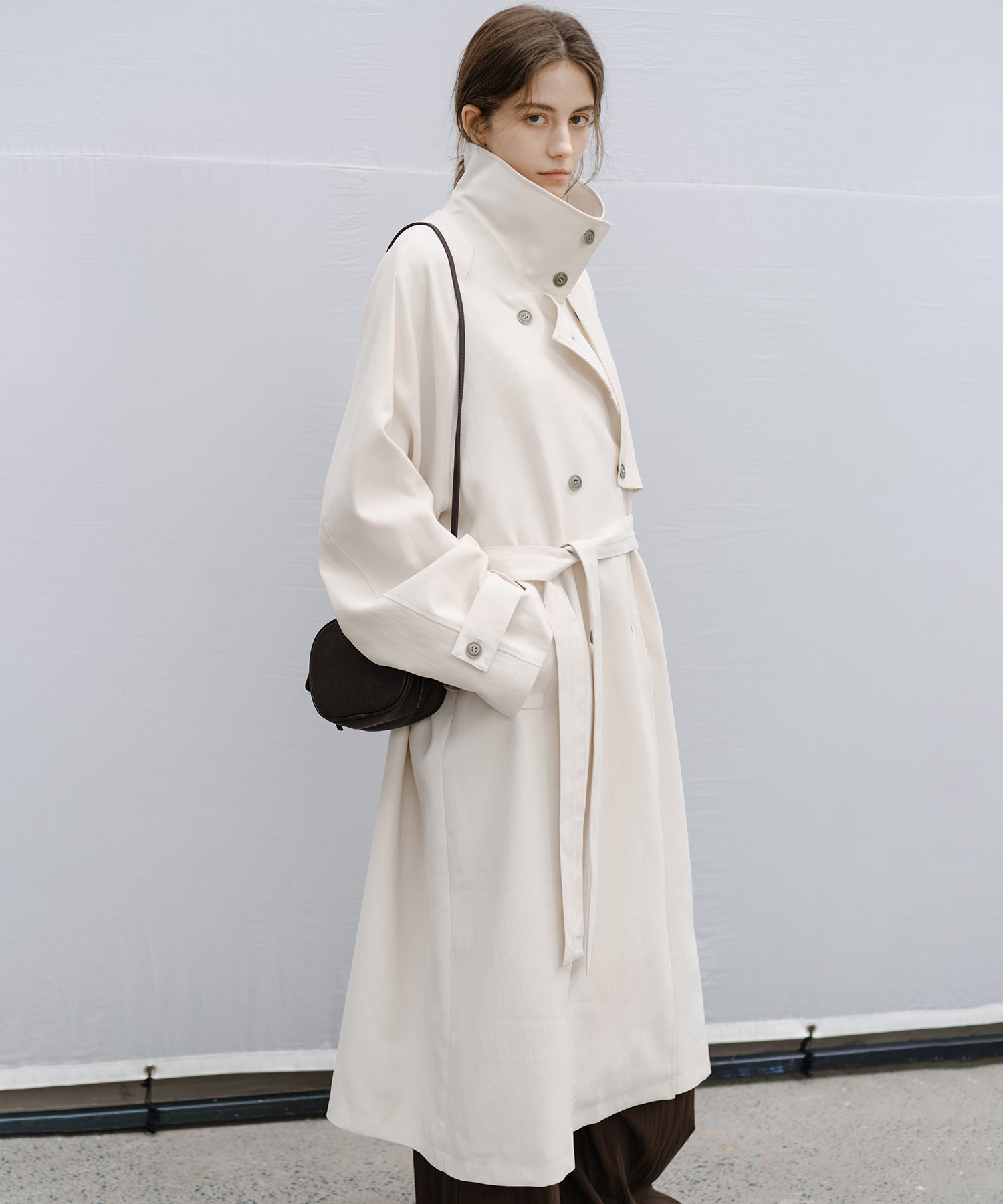 Stand Collar Belted Long Trench Coat