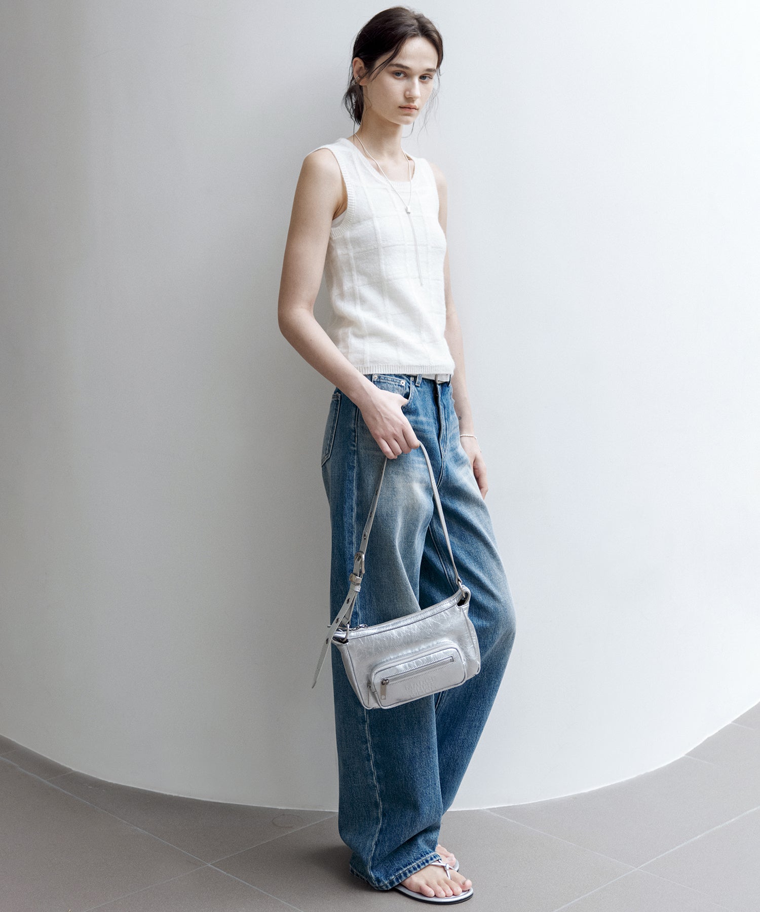 Sheer Check Knit Sleeveless Top