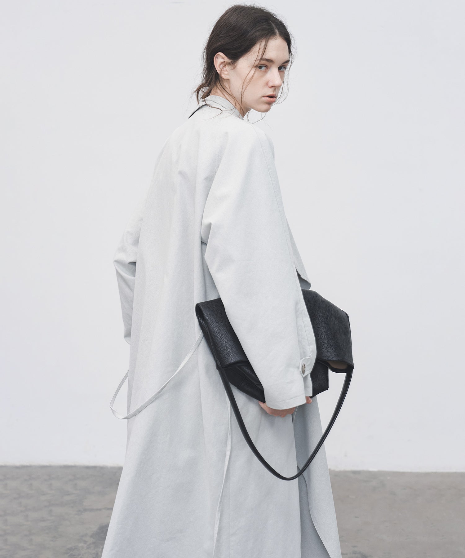 Layered Drape-Neck Trench Coat – Oversized Long Silhouette