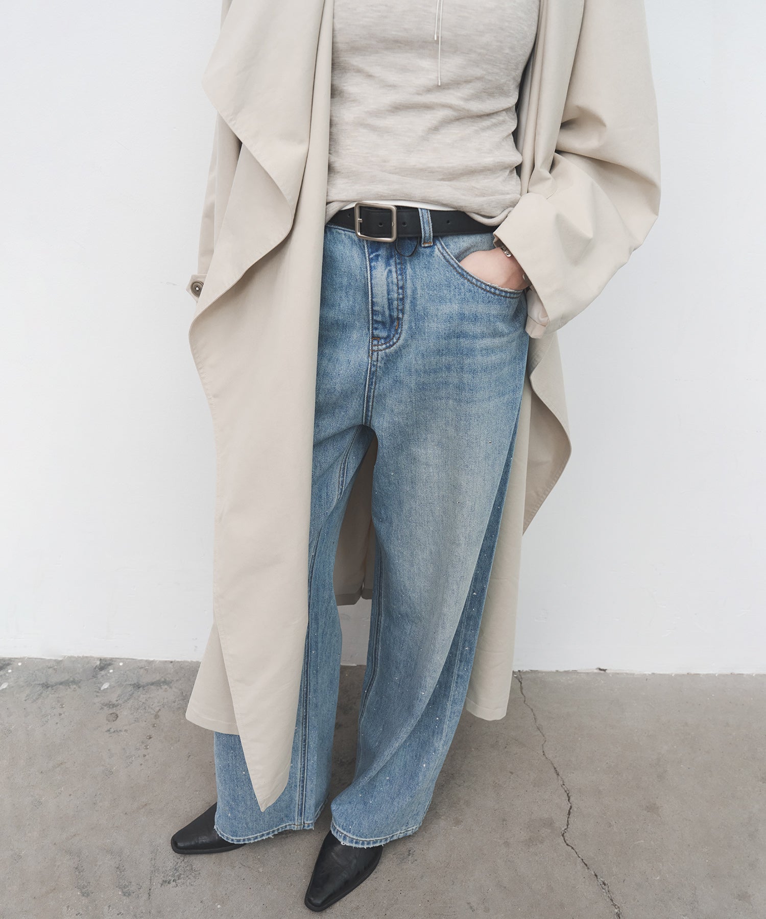 Gradient Rhinestone Wide-Leg Jeans