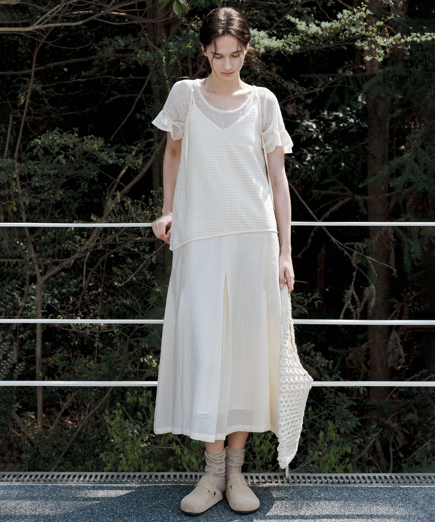 Sheer Gathered Sleeve T-Shirt