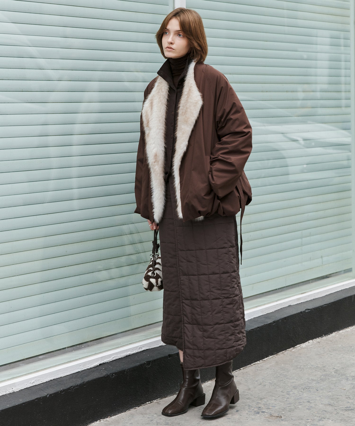 Quilted Overlap Long Skirt Straight Silhouette Padded Warm Winter Skirt