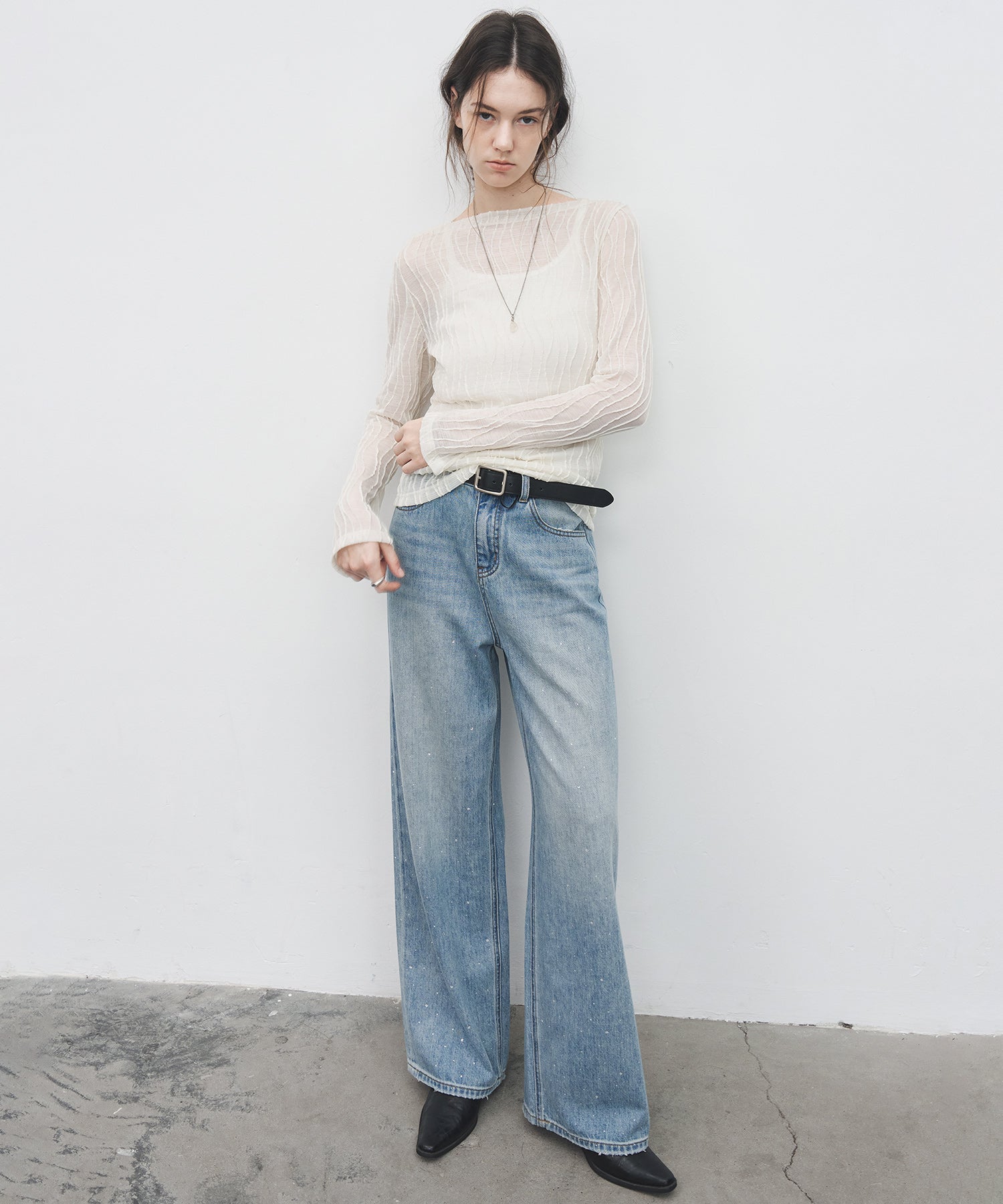 Gradient Rhinestone Wide-Leg Jeans