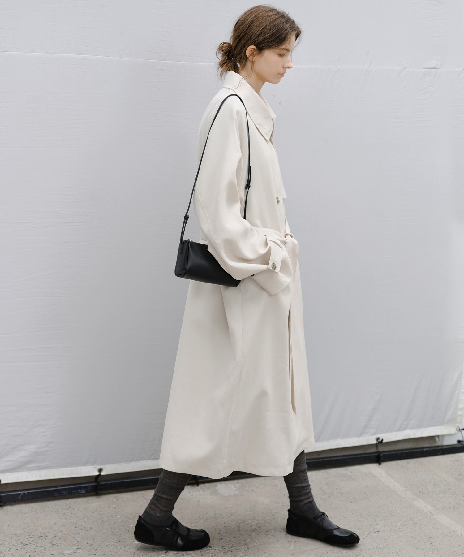 Stand Collar Belted Long Trench Coat
