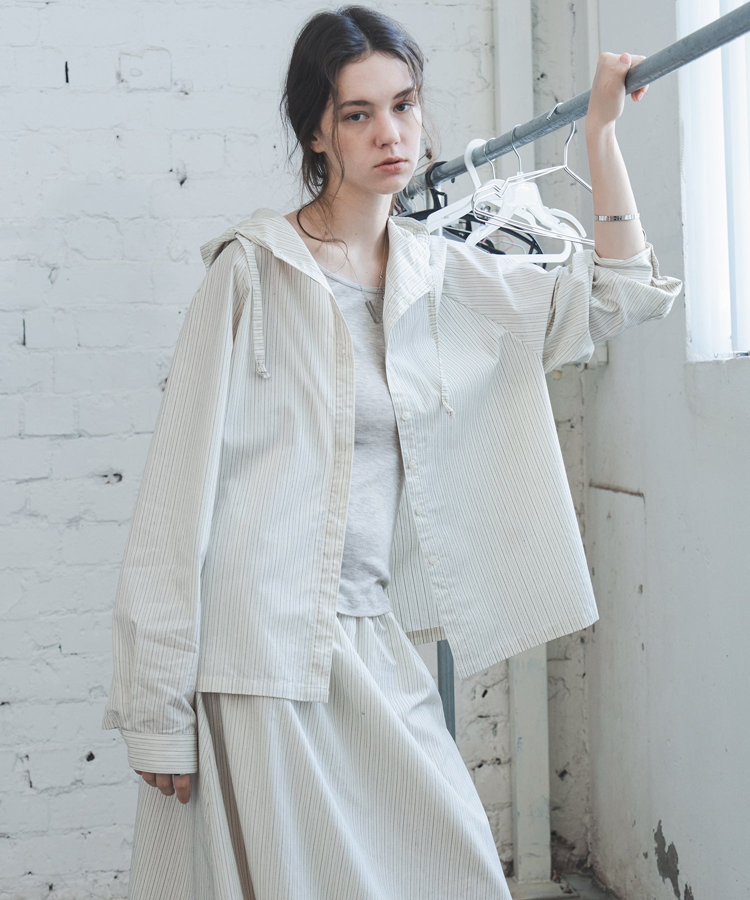Striped Hooded Shirt Jacket – Drawstring & Relaxed Fit