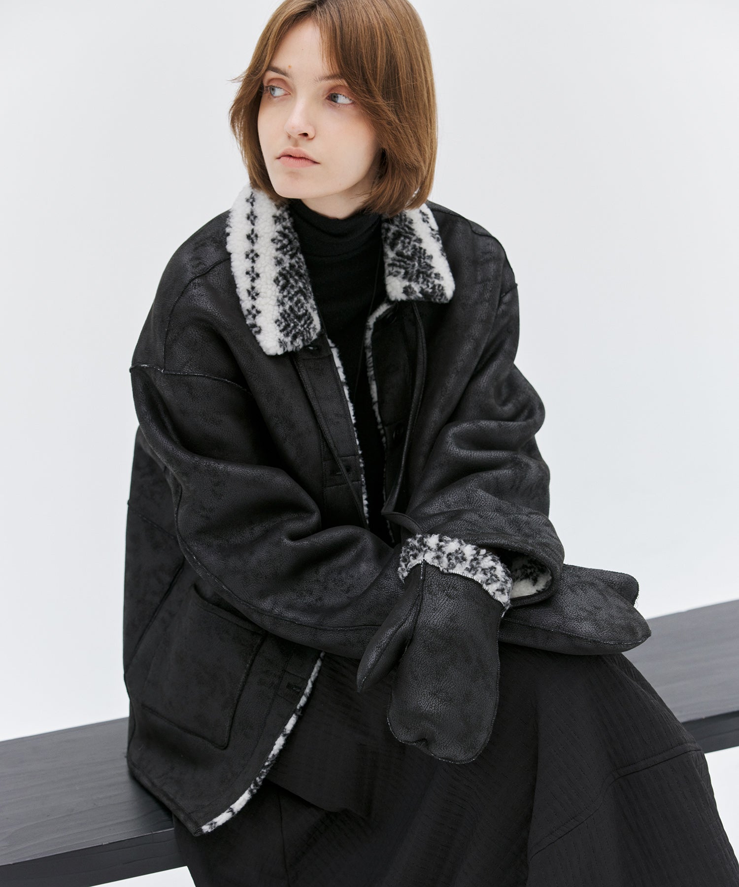 Fair Isle Faux Shearling Jacket with Gloves