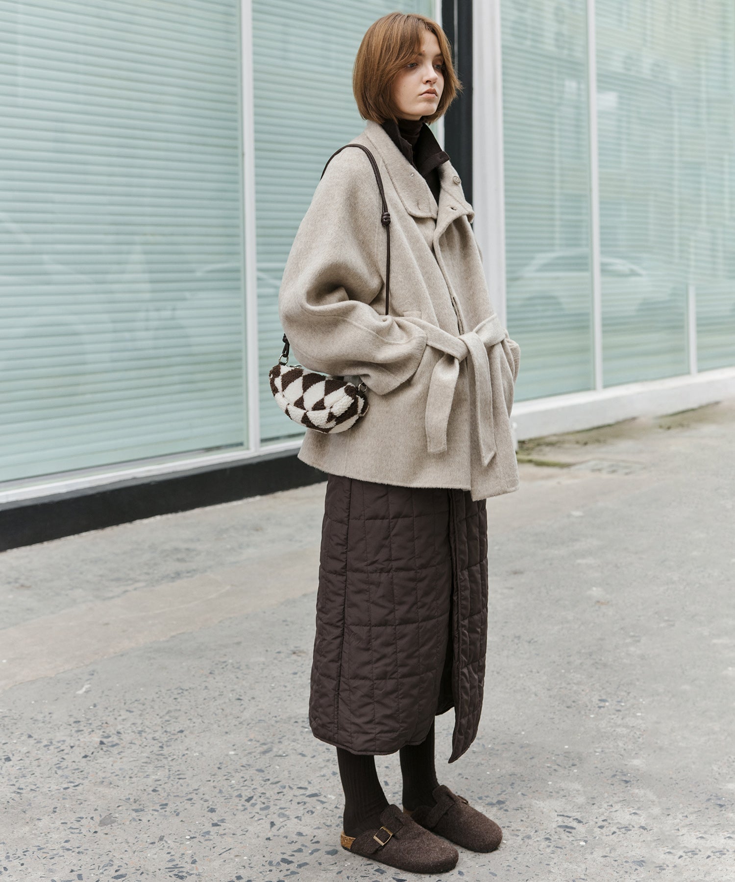 Quilted Overlap Long Skirt Straight Silhouette Padded Warm Winter Skirt