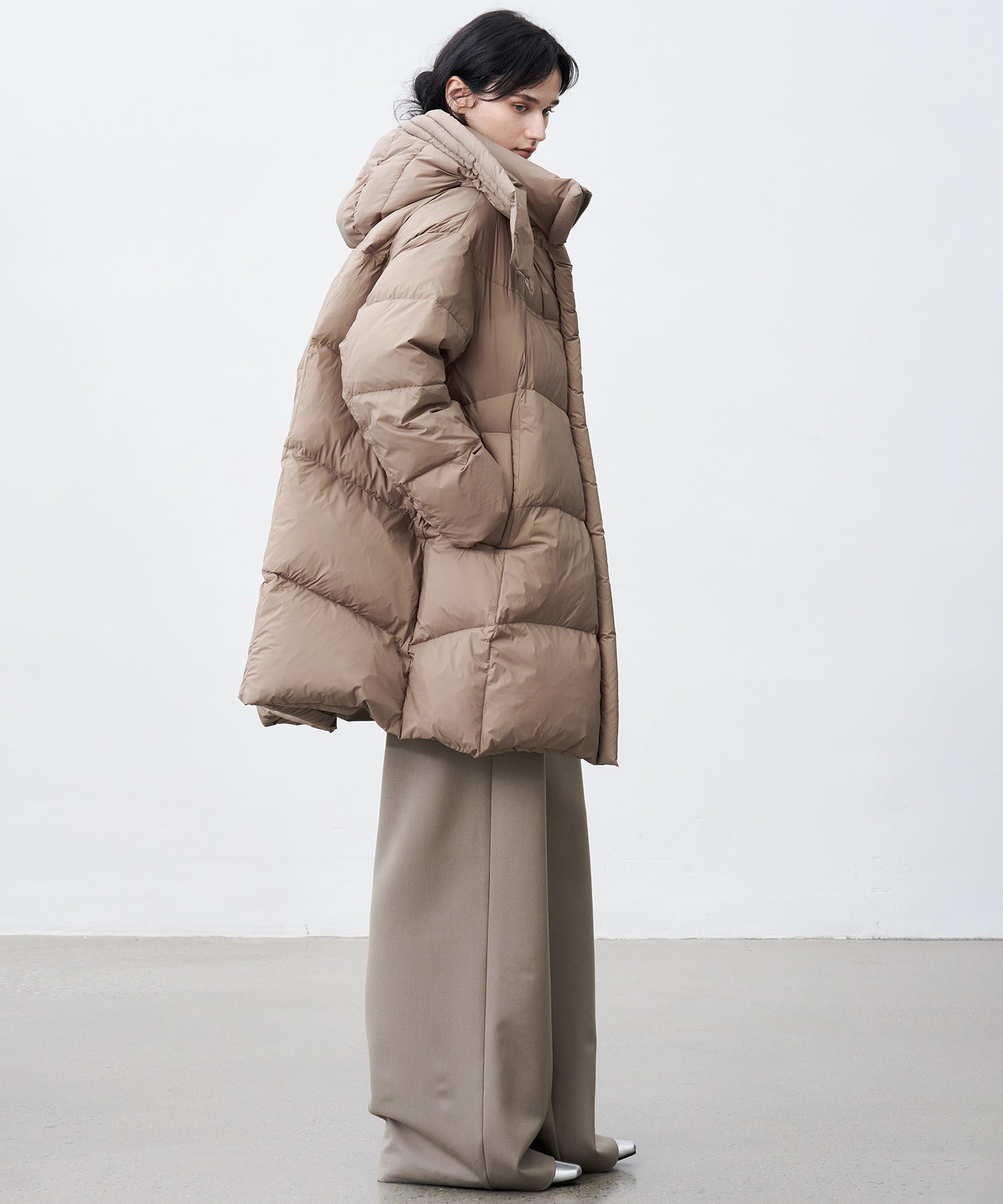 Mid-Length Stand Collar Hooded Oversize Down Coat