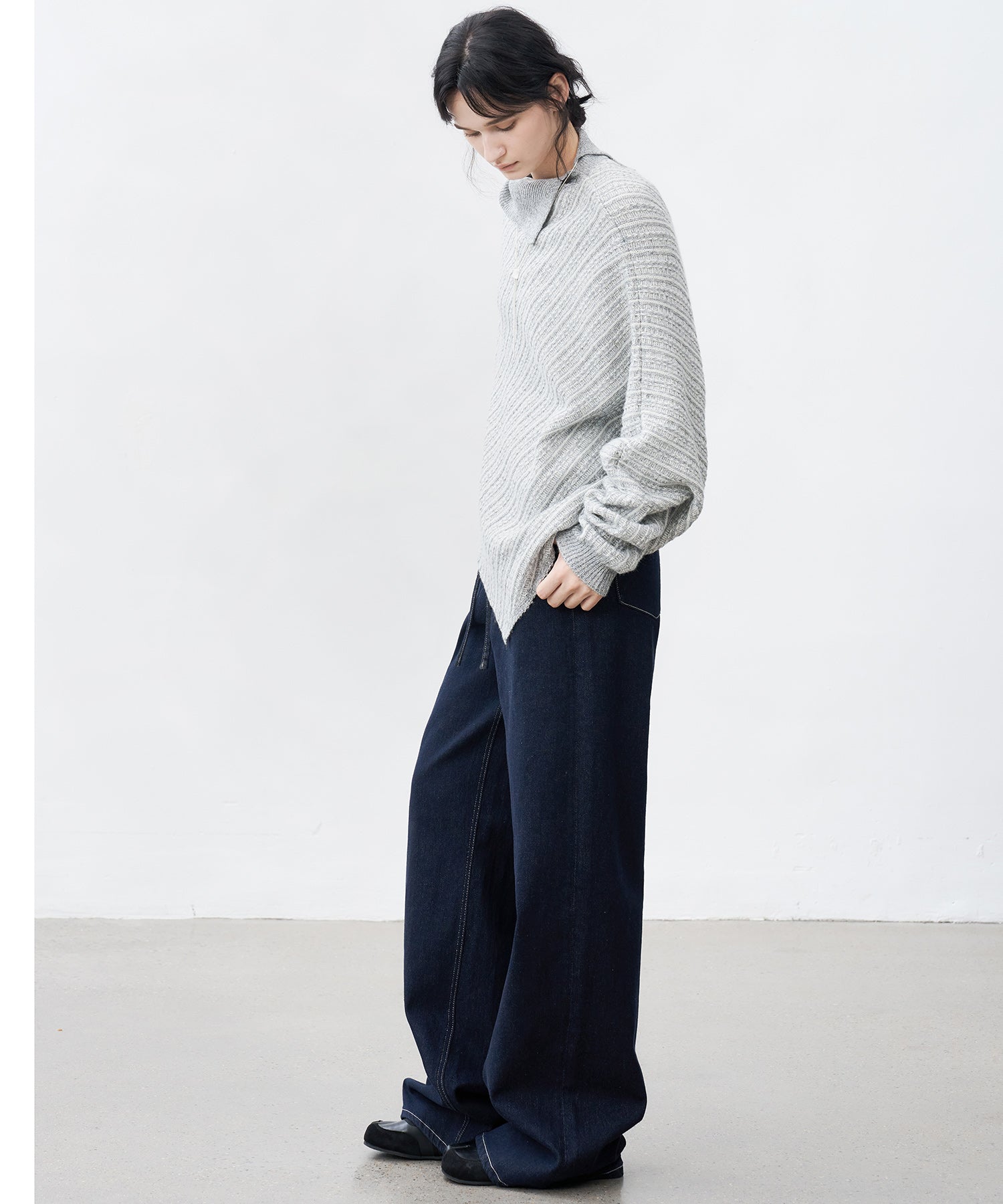 Drawstring Straight Washed Denim Pants