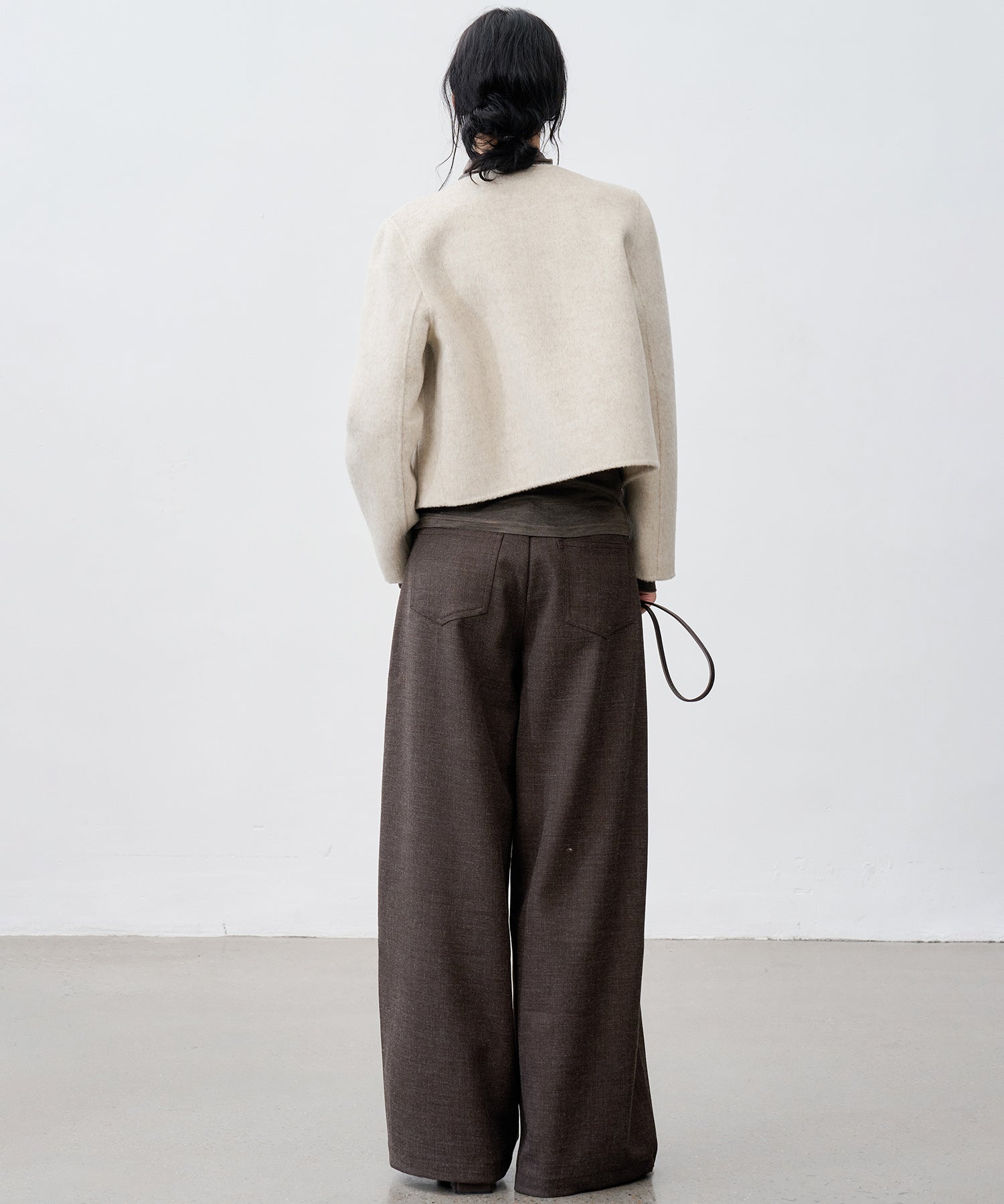Textured Low-Rise Wide Straight Curved Pants