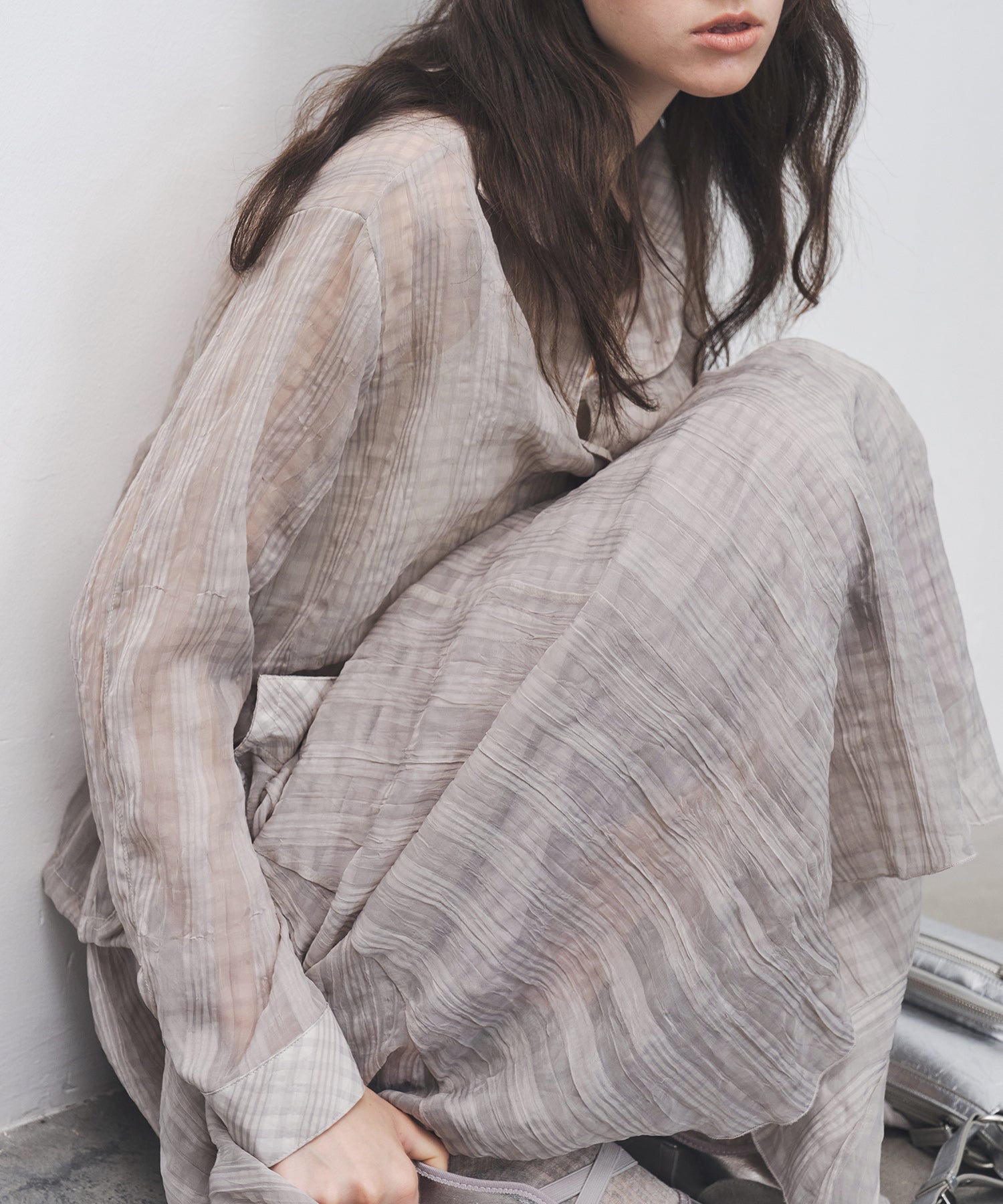 Asymmetric Hem Crinkled Check Midi Skirt – A-Line Silhouette