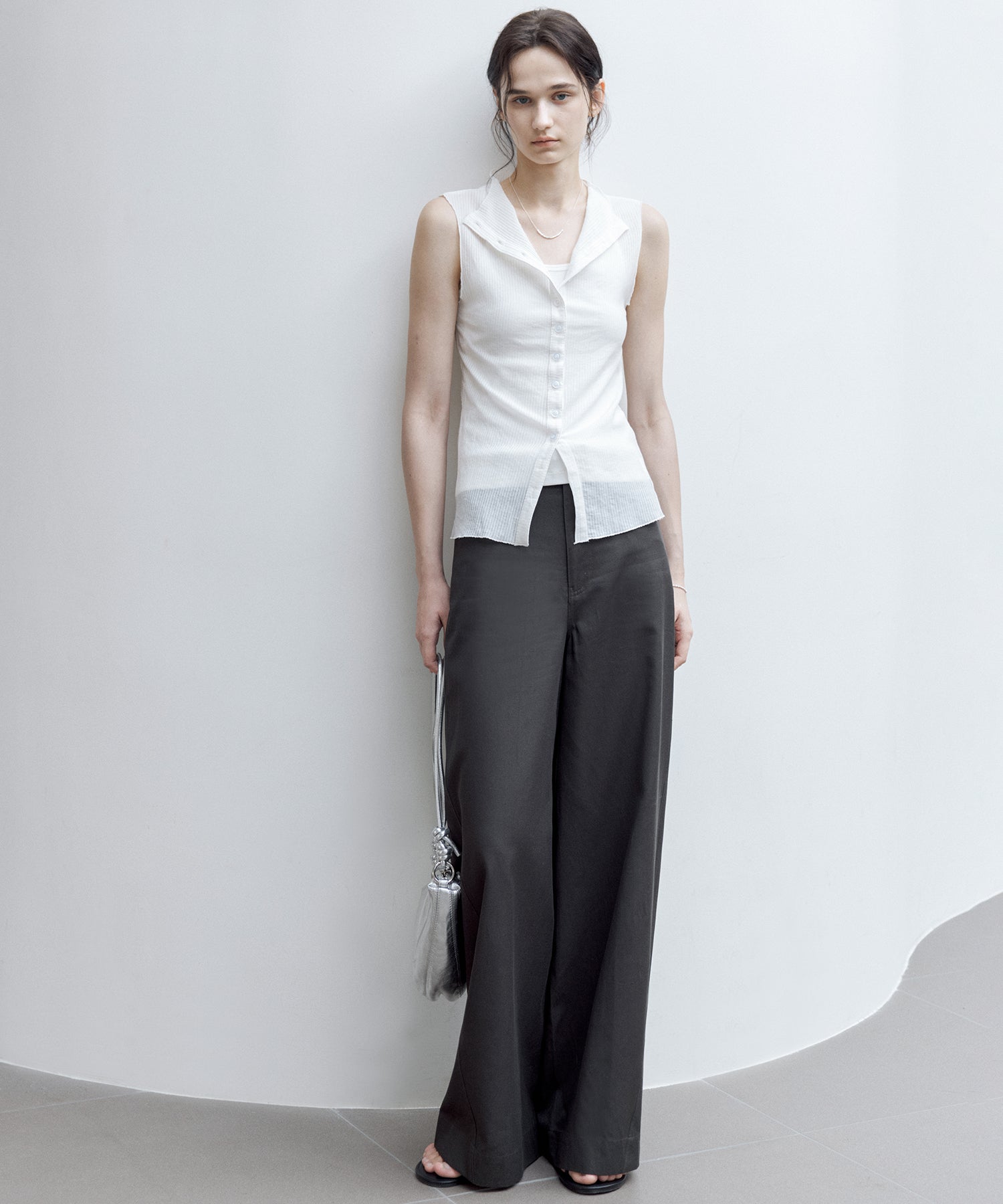 Lyocell Blend Sheer Stripe Sleeveless Cardigan