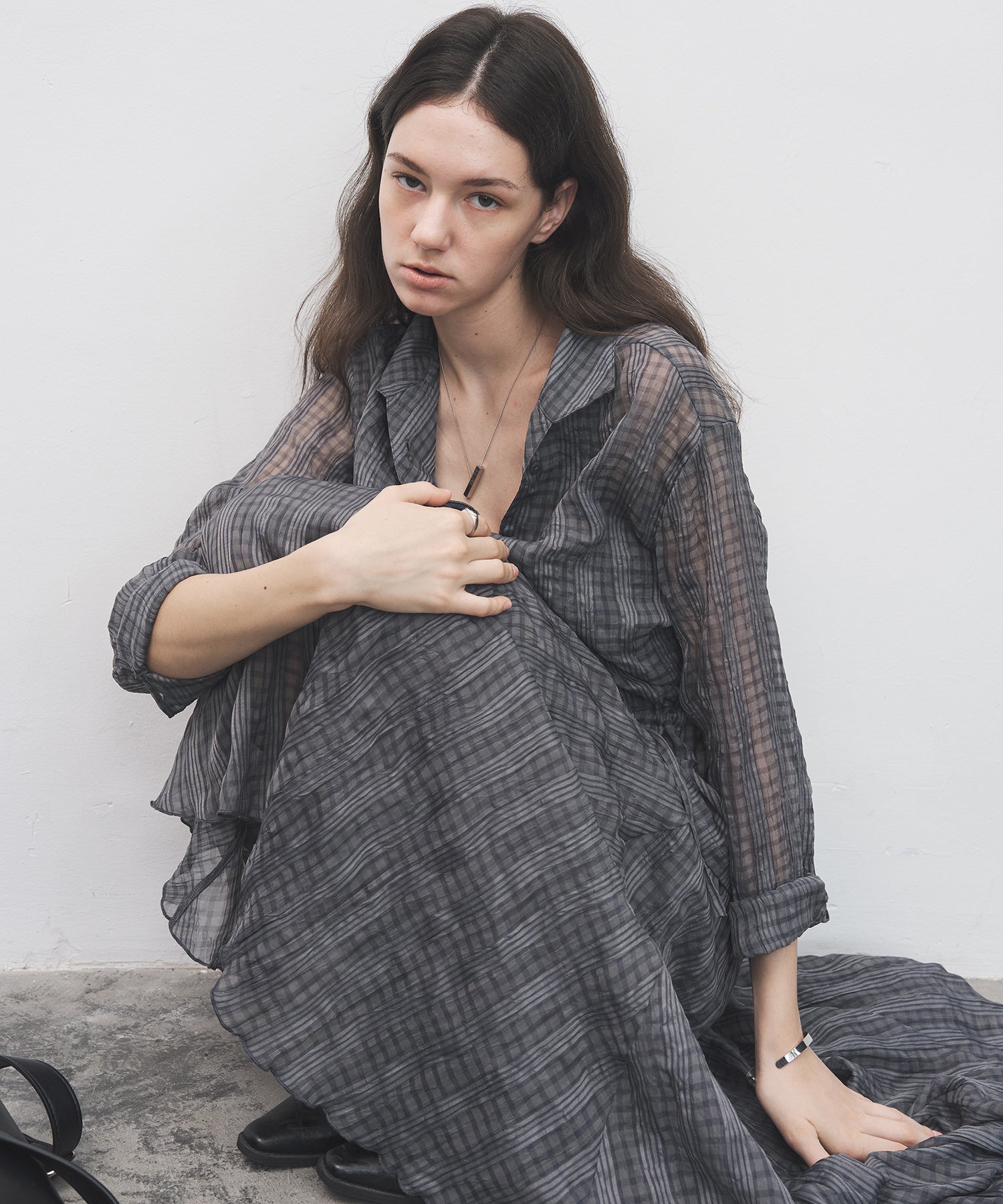 Drawstring Crinkled Check Shirt Jacket – Oversized Fit