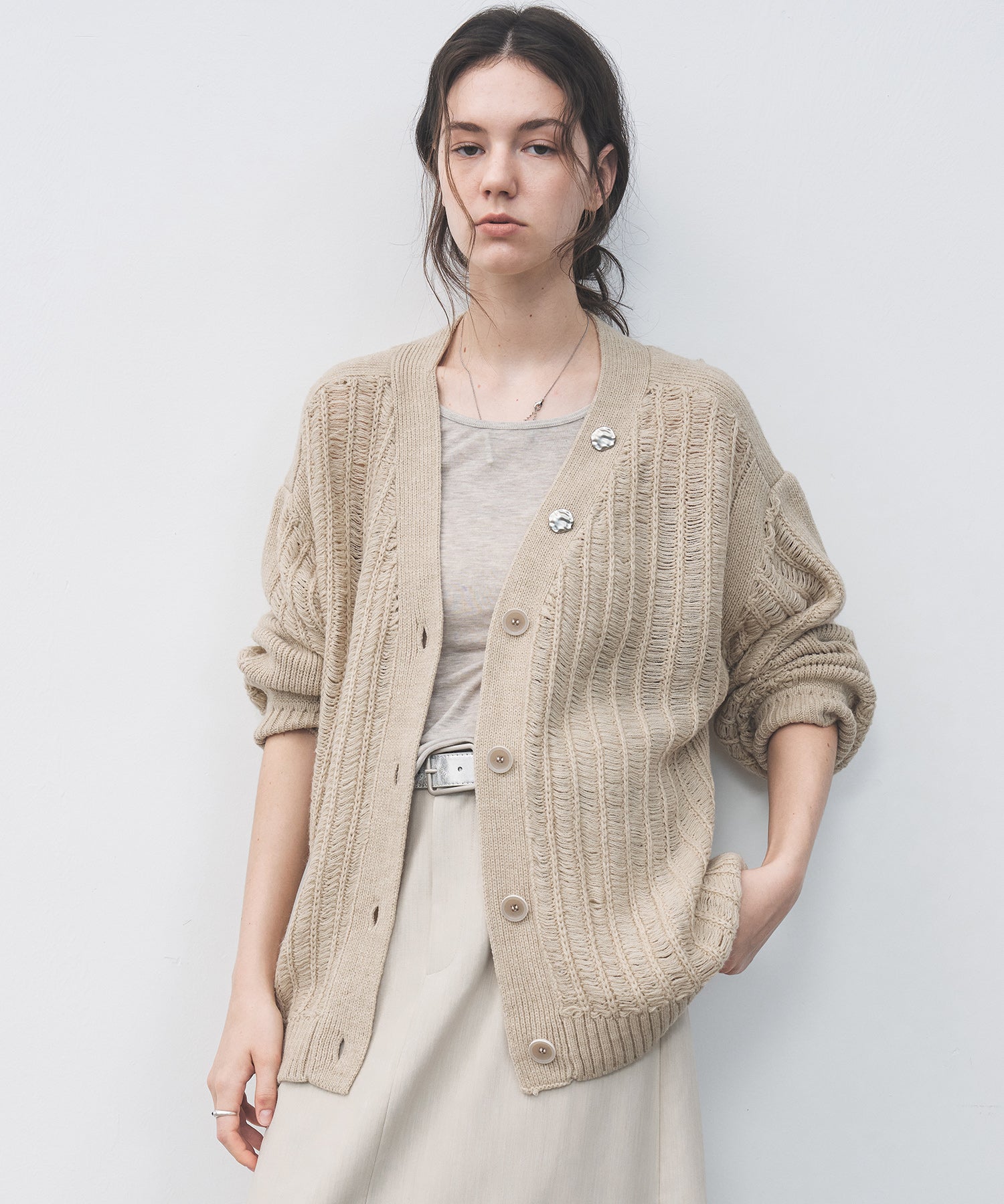 3D Textured Knit Loose Fit Cardigan