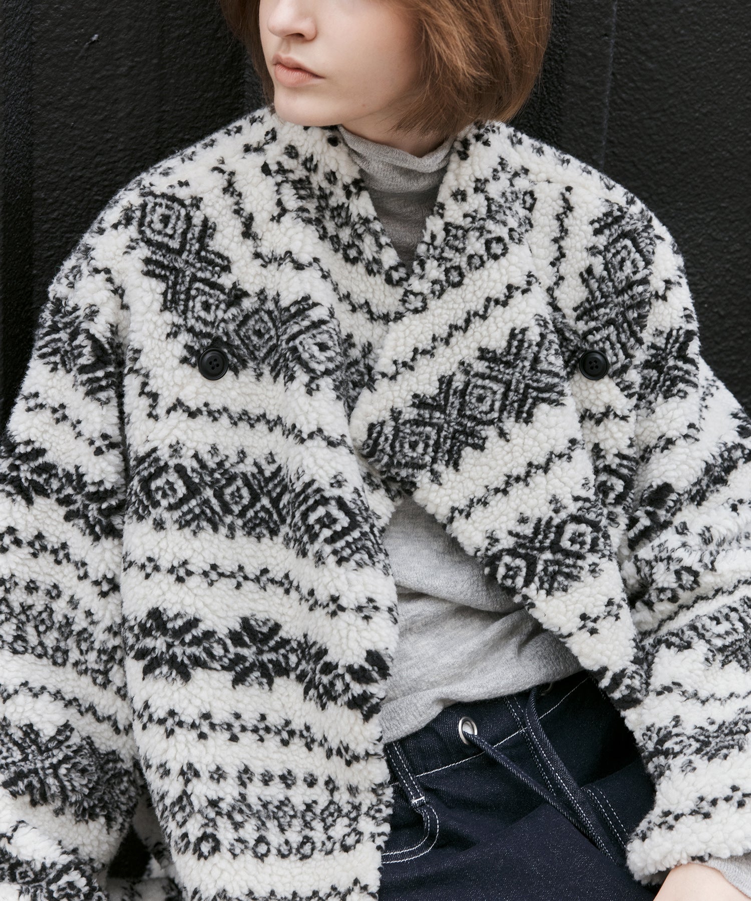 Fair Isle Relaxed Fit Fleece Jacket