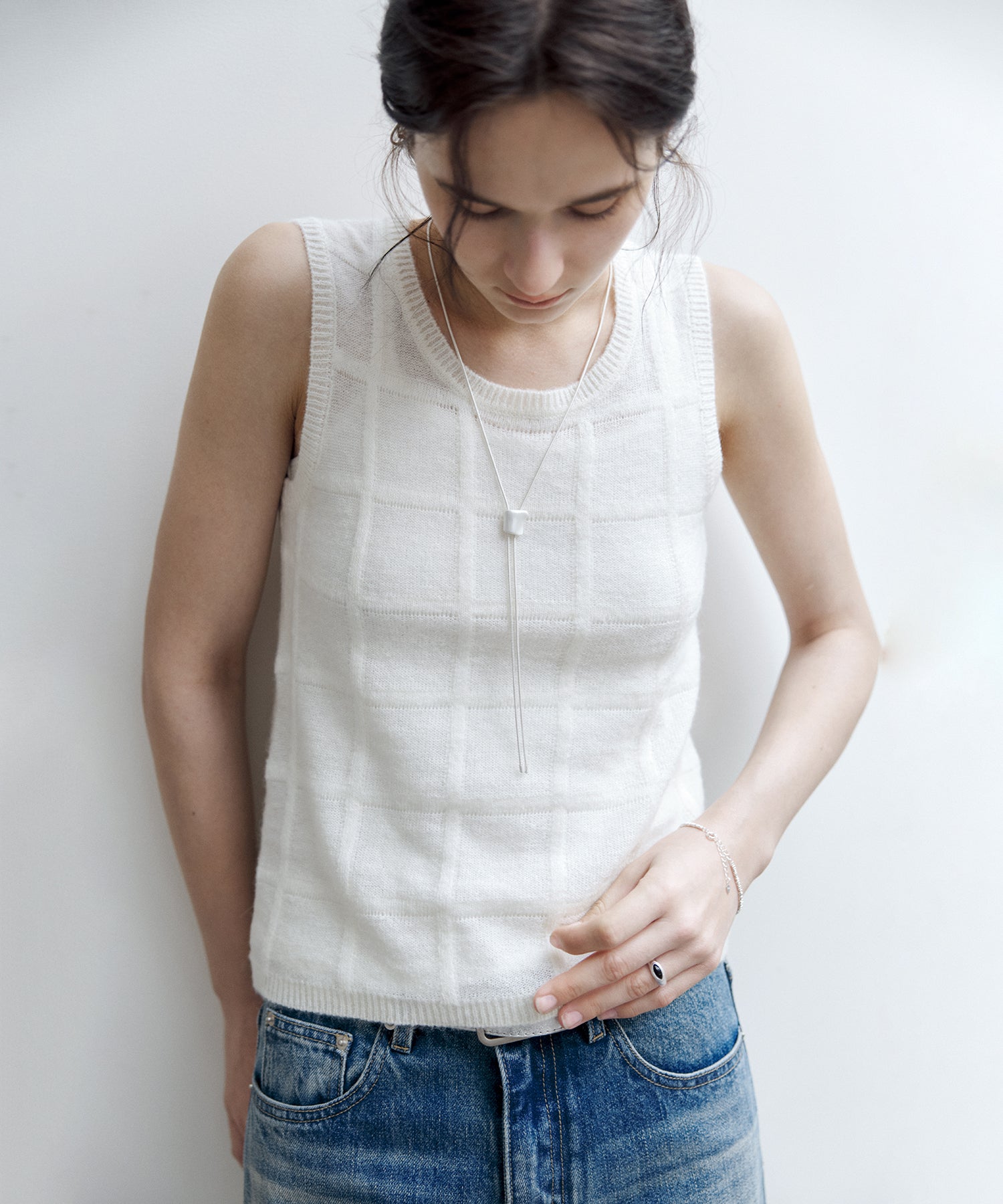 Sheer Check Knit Sleeveless Top