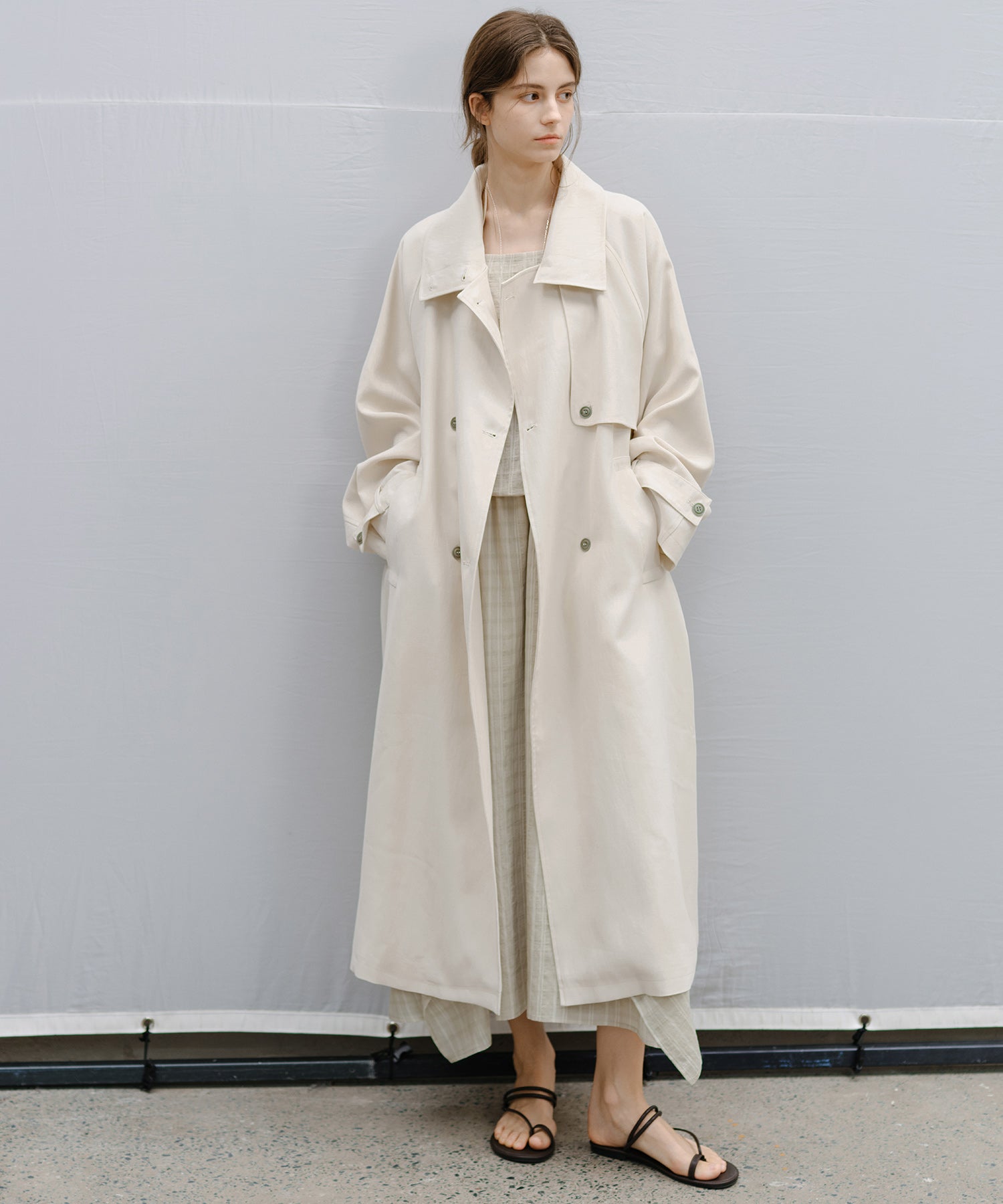Stand Collar Belted Long Trench Coat