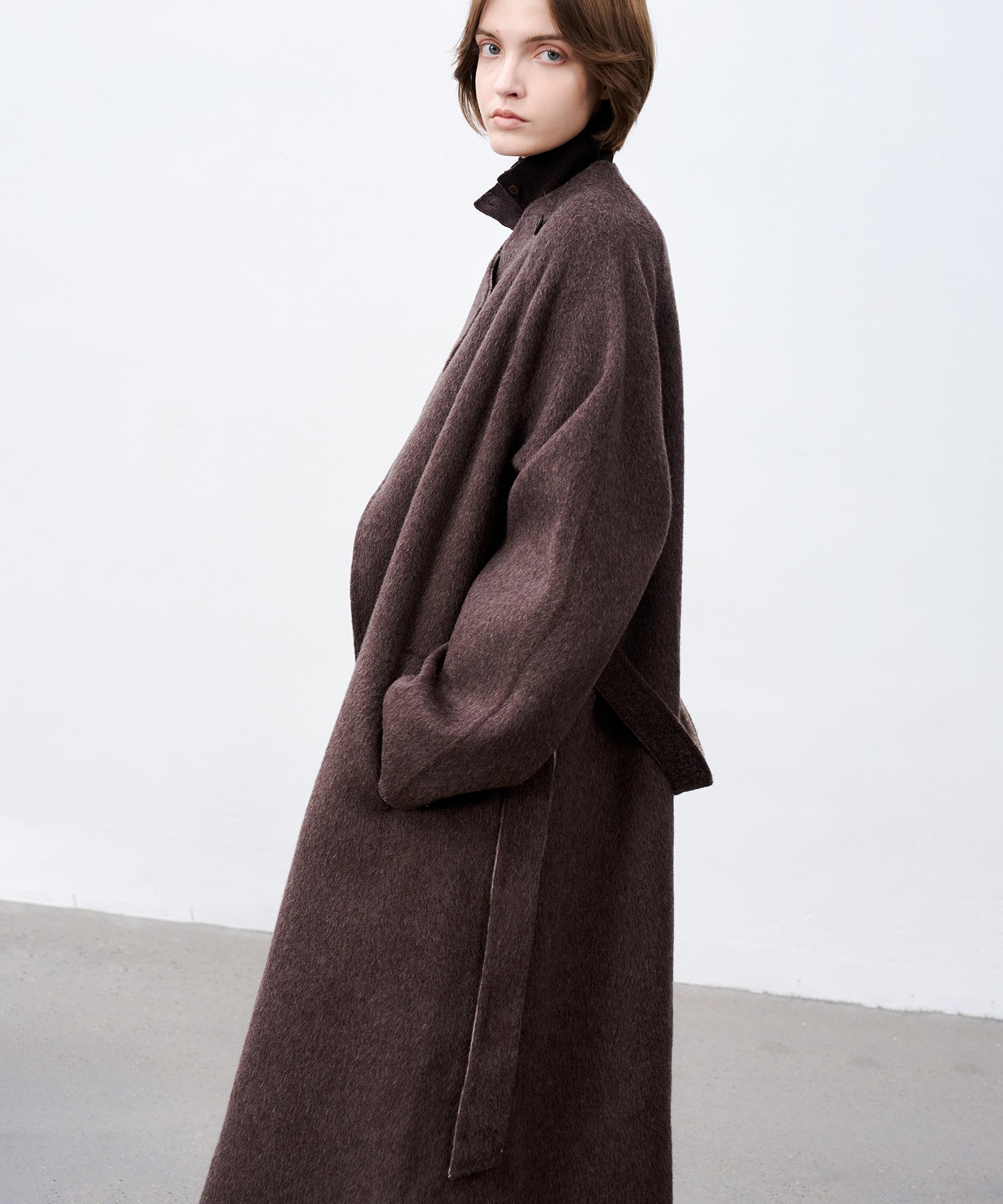 100% Wool Overlap Collar Double-Faced Long Coat