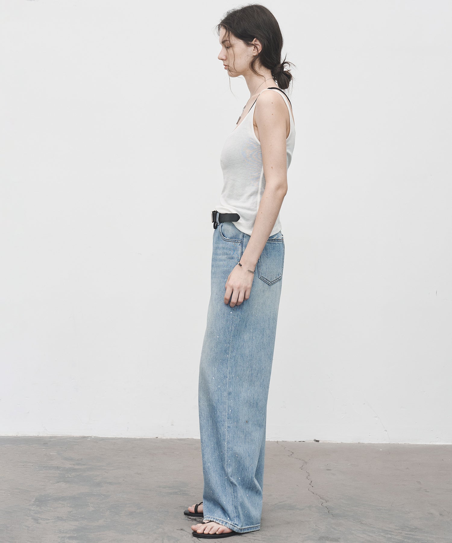 Gradient Rhinestone Wide-Leg Jeans