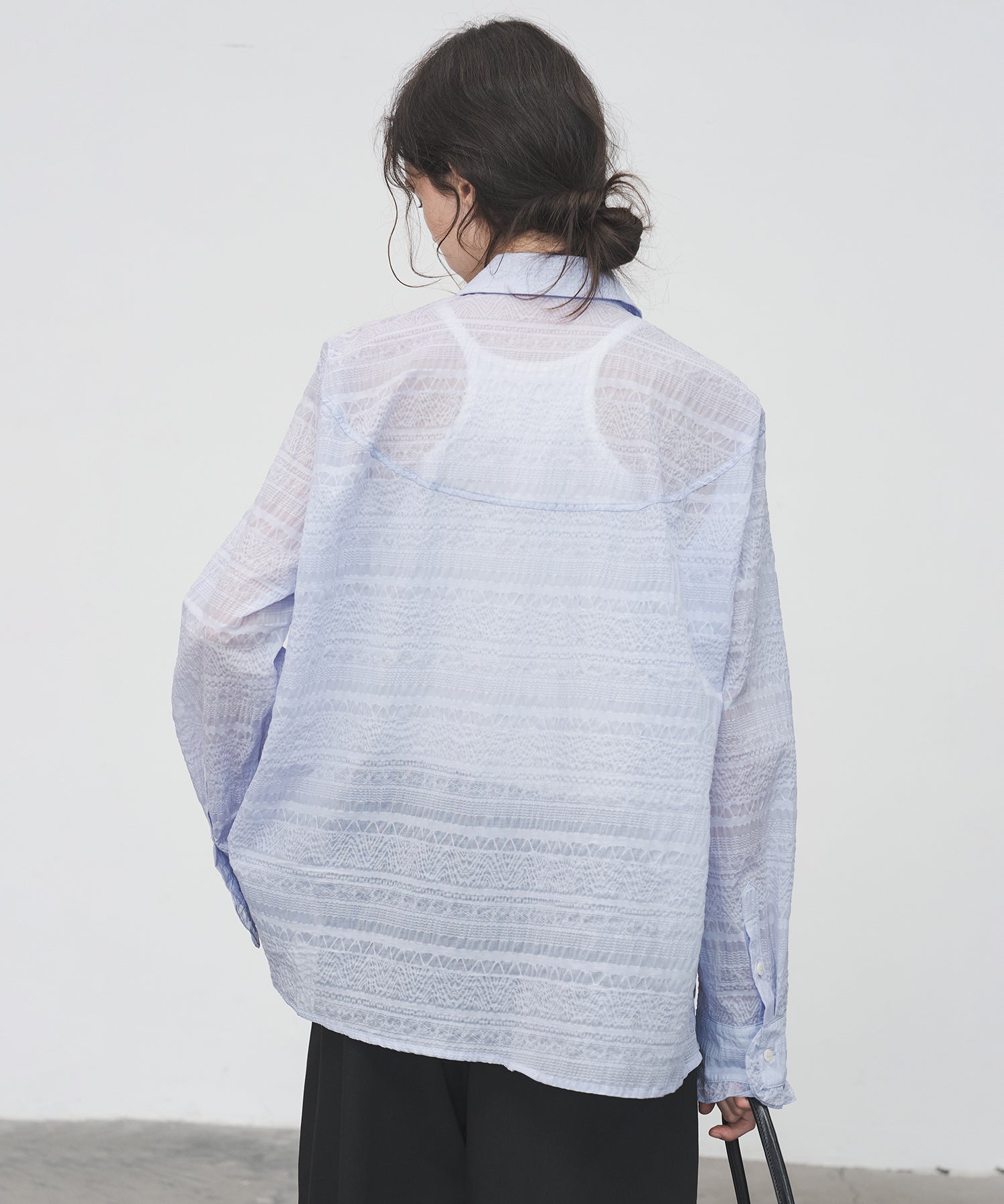 Sheer Textured Lace Collar Blouse – Design Detail Long Sleeve