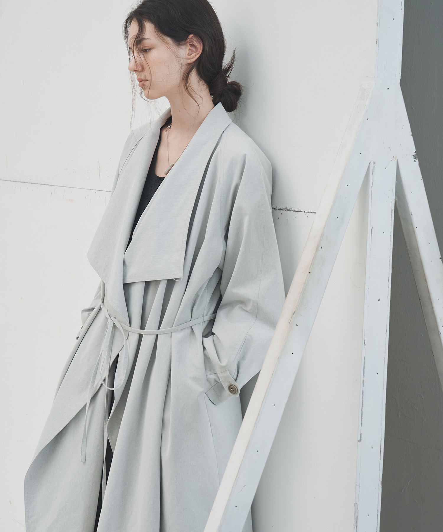 Layered Drape-Neck Trench Coat – Oversized Long Silhouette