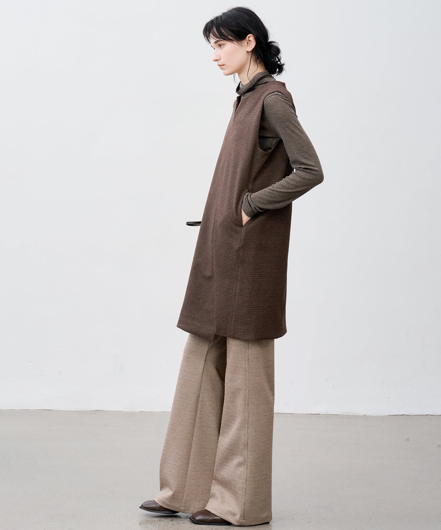 Wool Blend Check Flared Pants