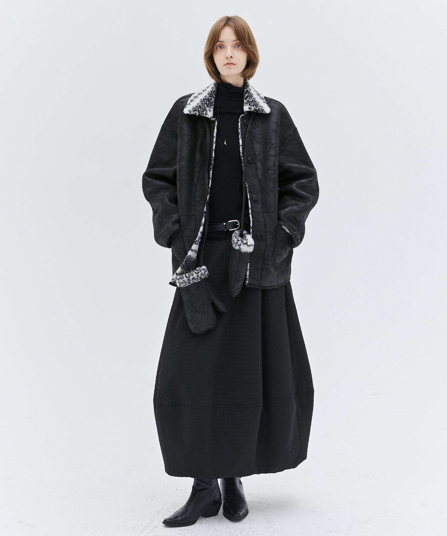 Fair Isle Faux Shearling Jacket with Gloves