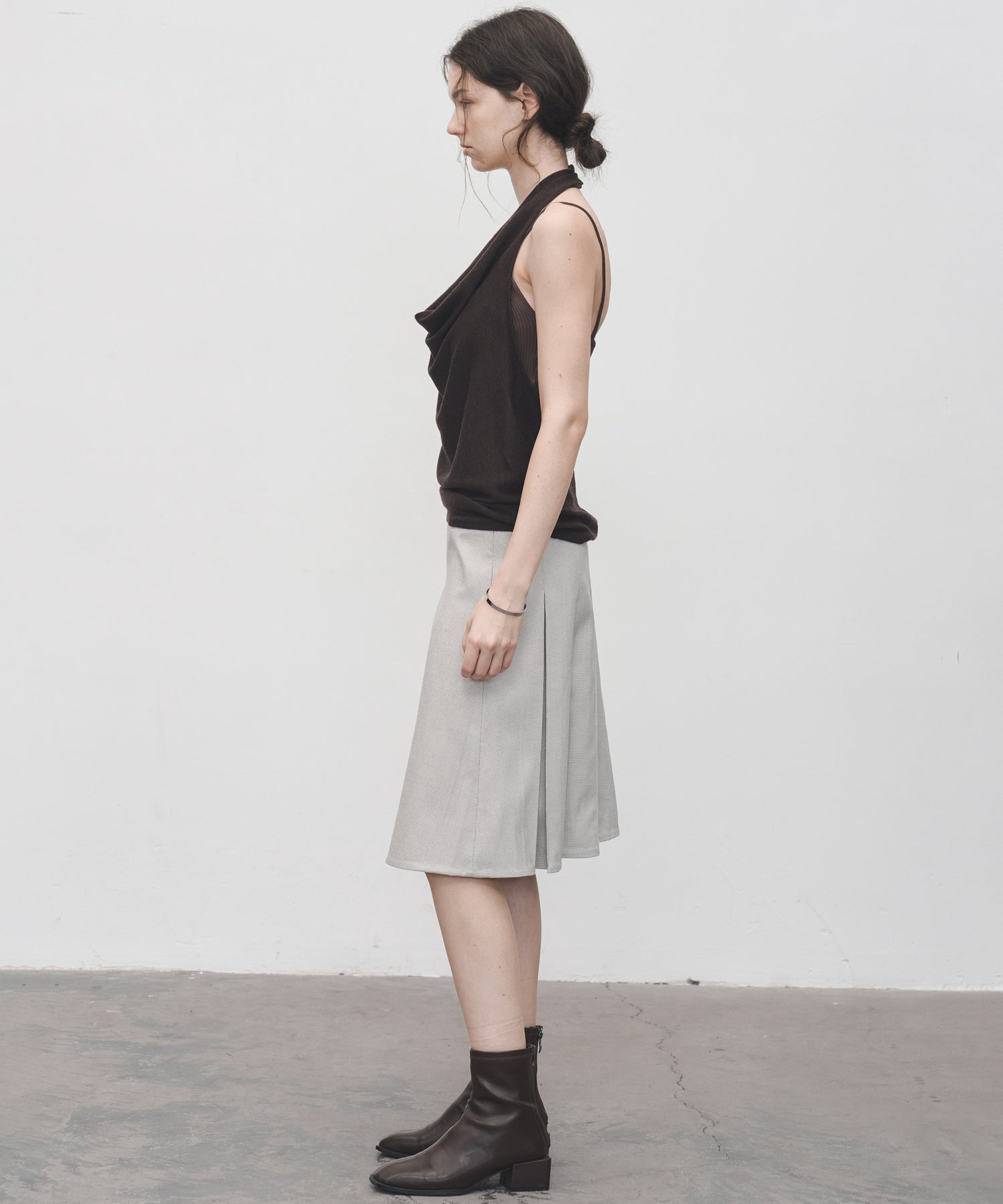 2-Way Pleated Suit Midi Skirt – High Waist A-Line Fit