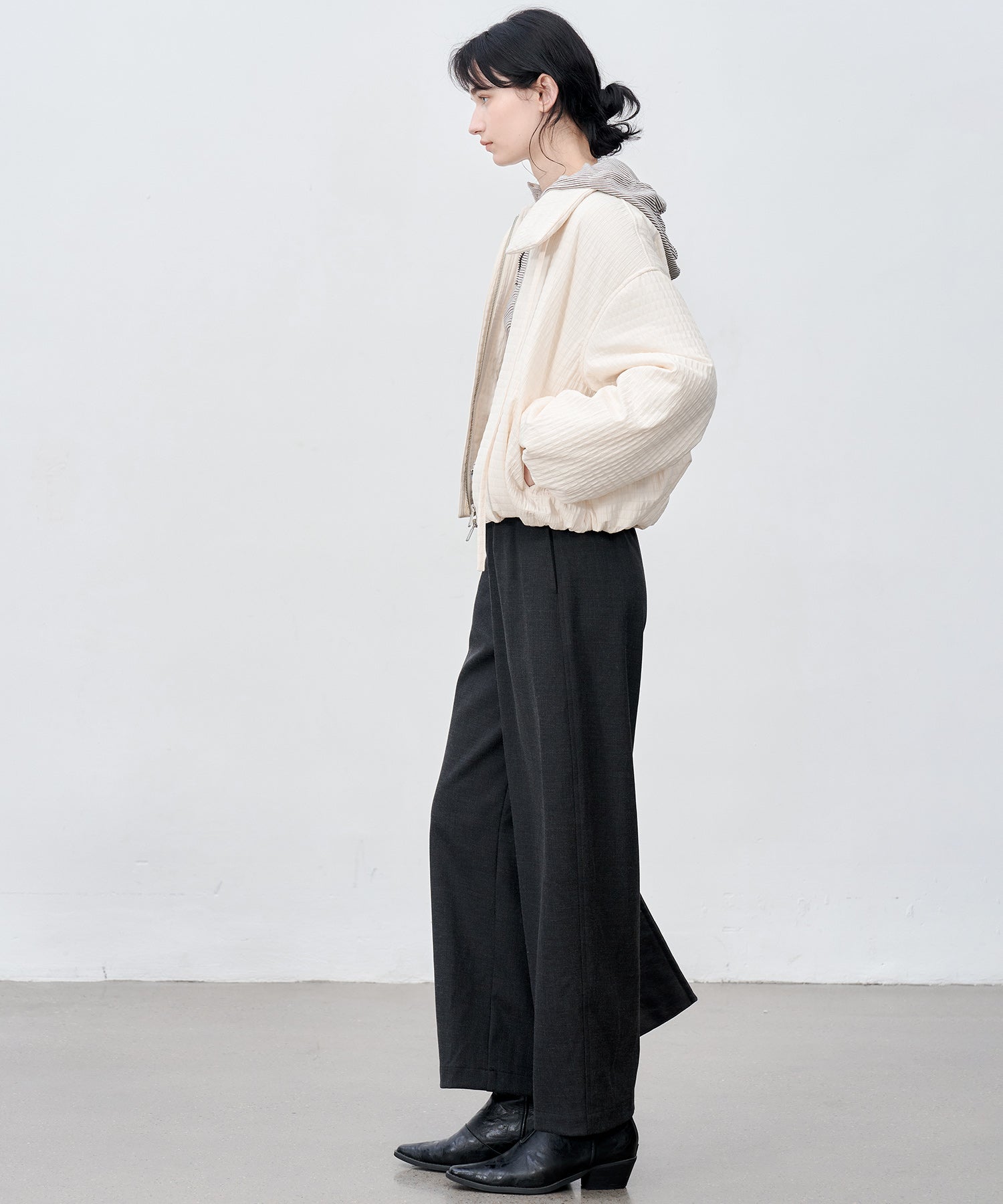 Thick Fabric Cropped Wide-Leg Pants