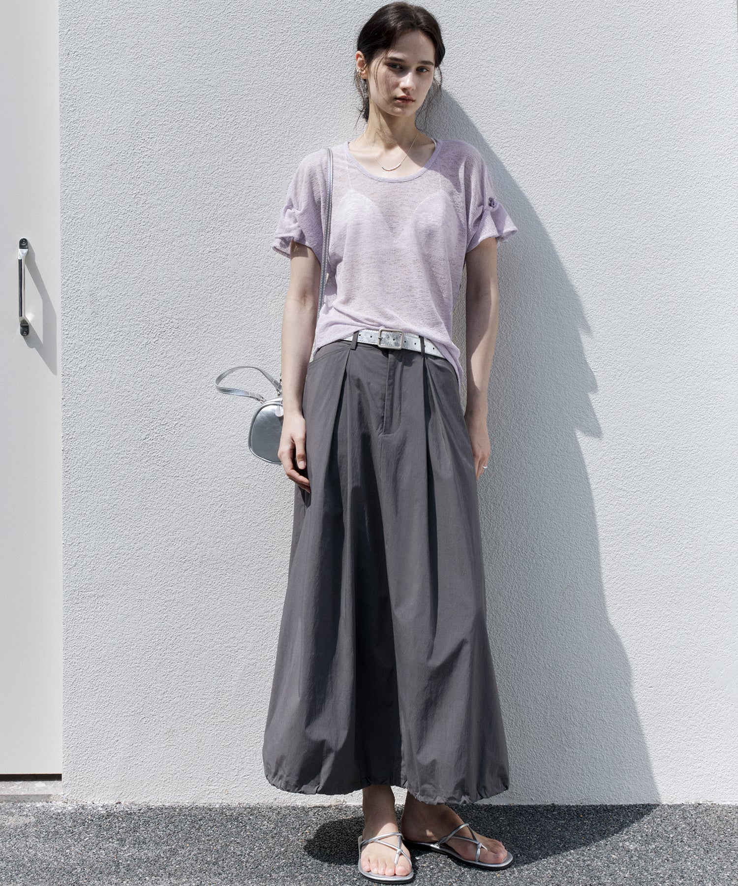 Sheer Gathered Sleeve T-Shirt