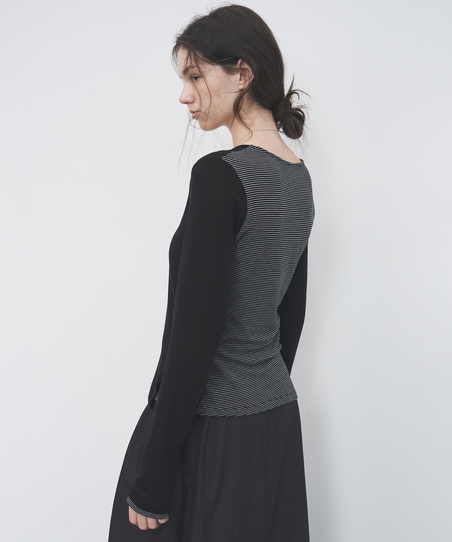 Layered Style U-Neck Stripe Top – Wool Blend