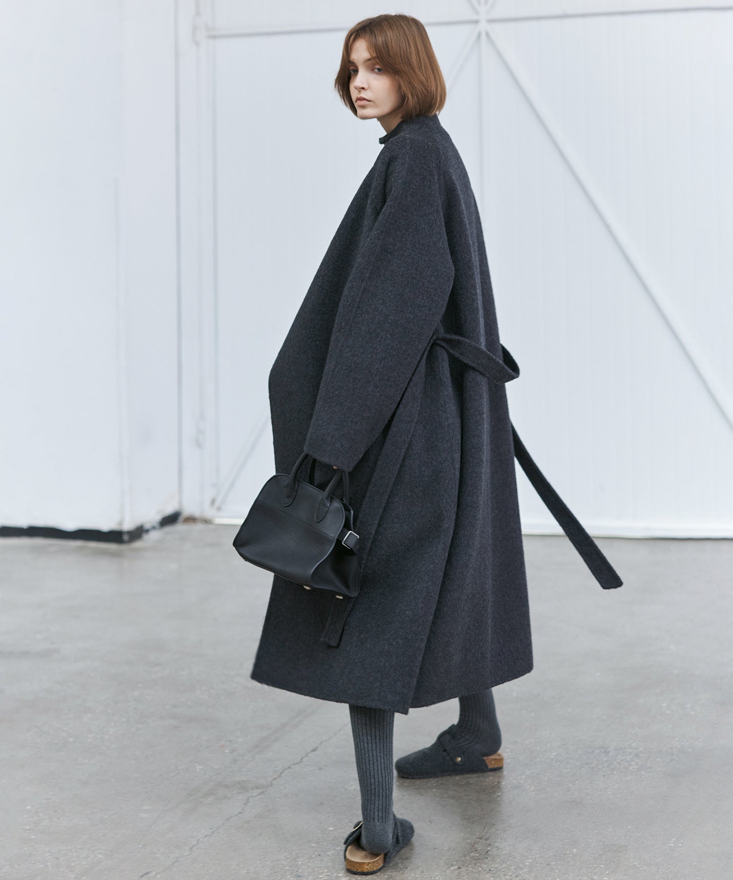 100% Wool Overlap Collar Double-Faced Long Coat