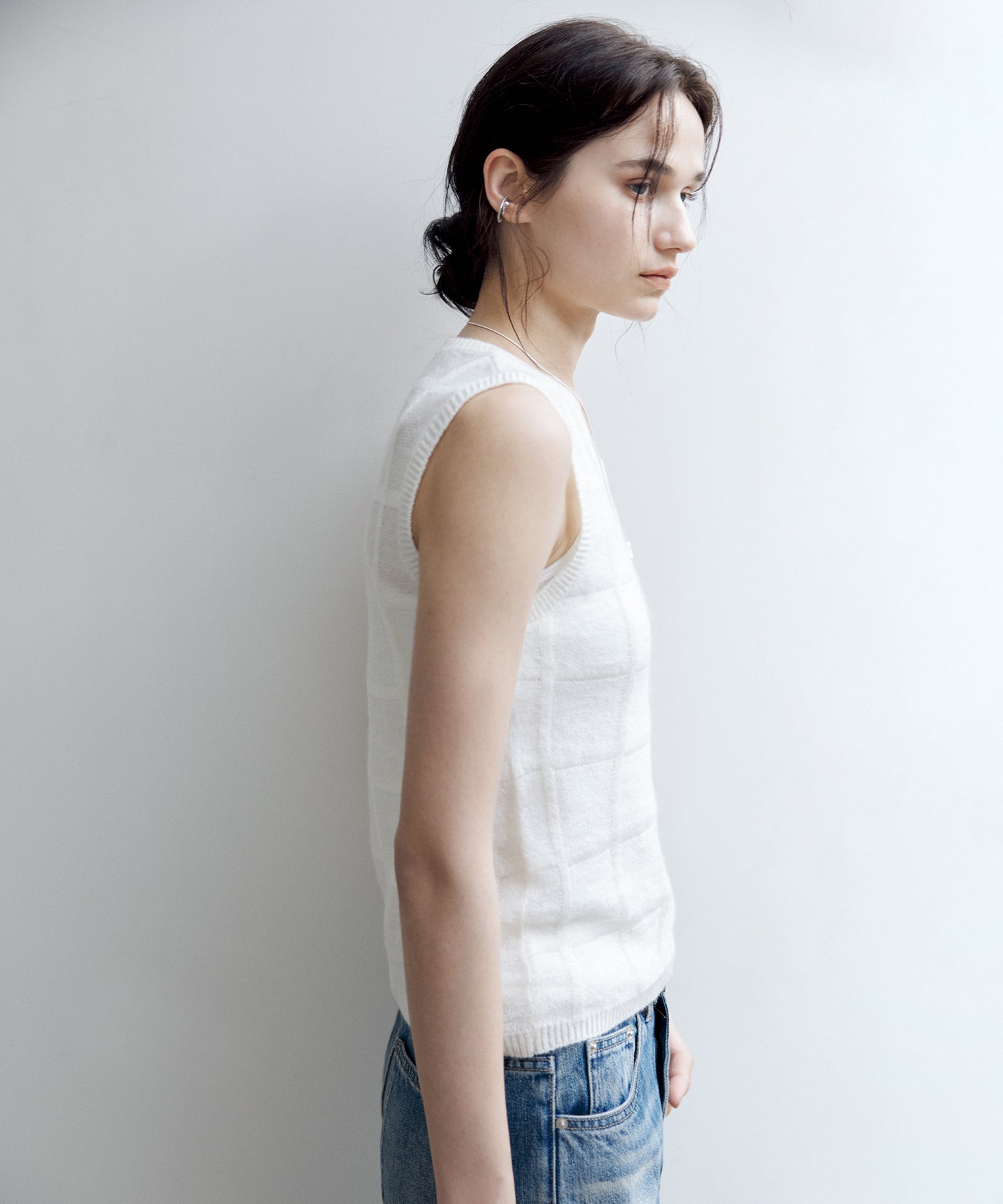 Sheer Check Knit Sleeveless Top