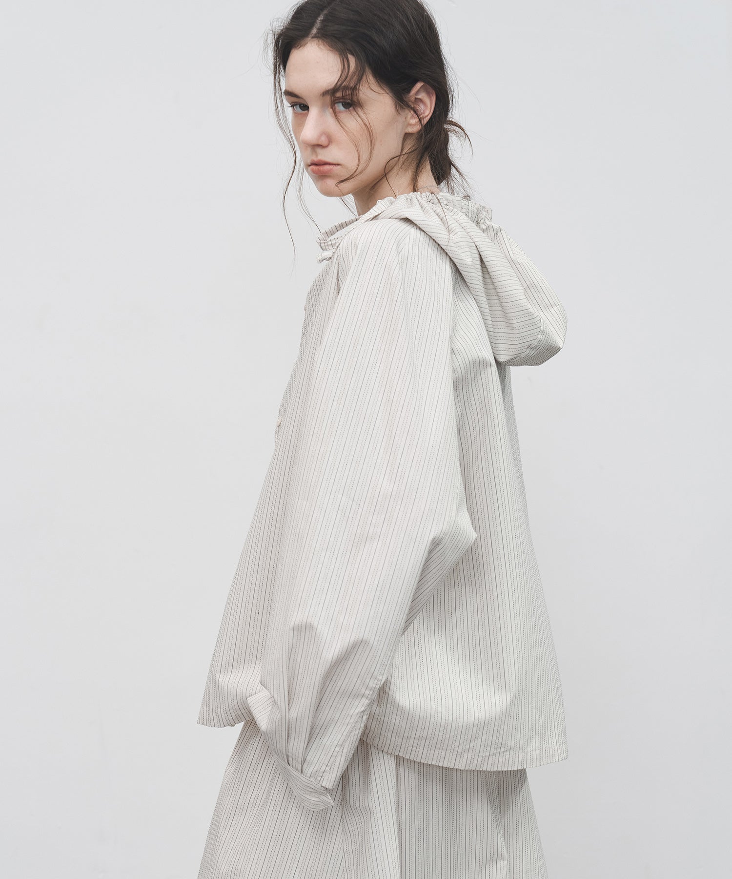 Striped Hooded Shirt Jacket – Drawstring & Relaxed Fit
