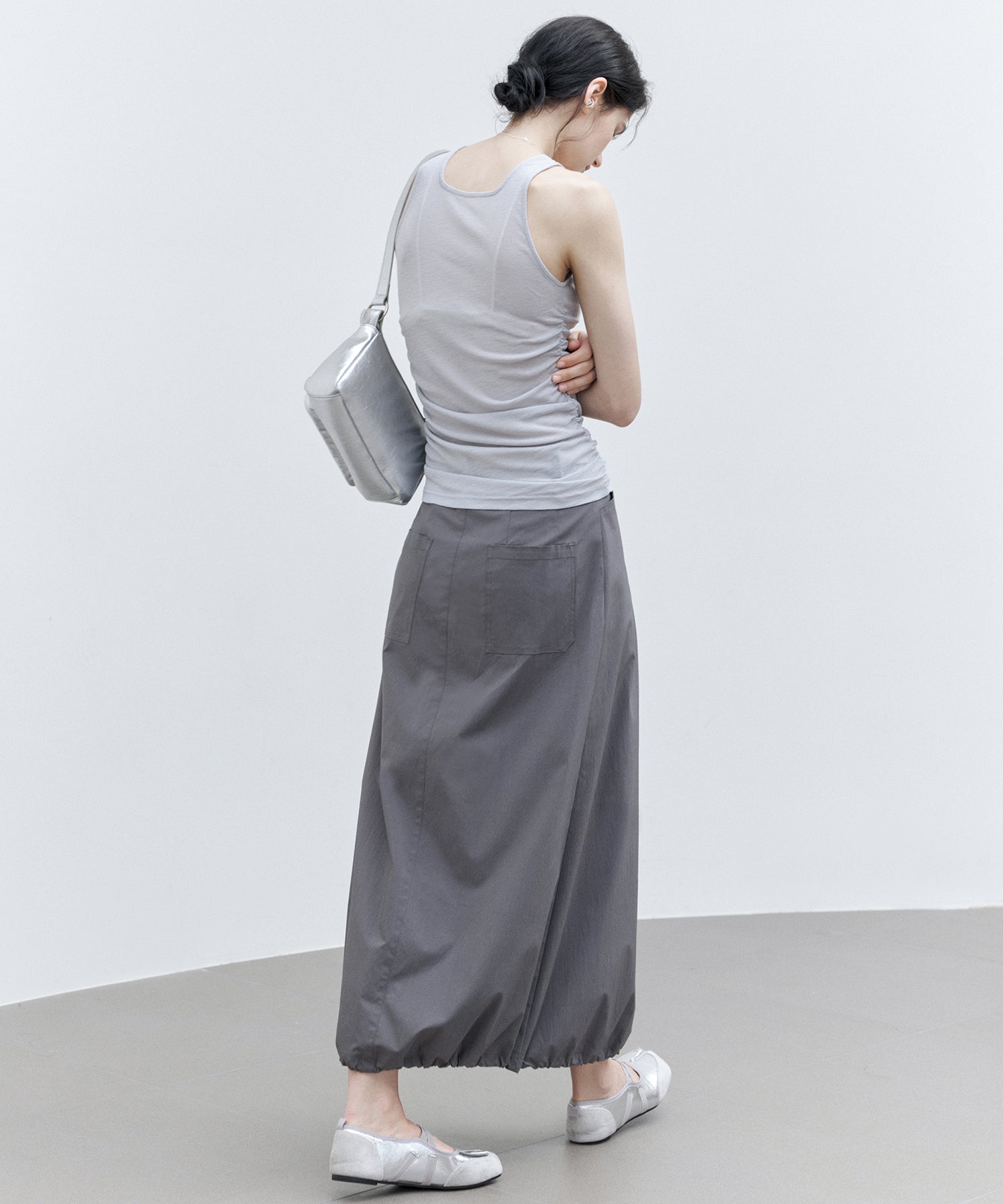 Asymmetric Gather Sheer Sleeveless Top