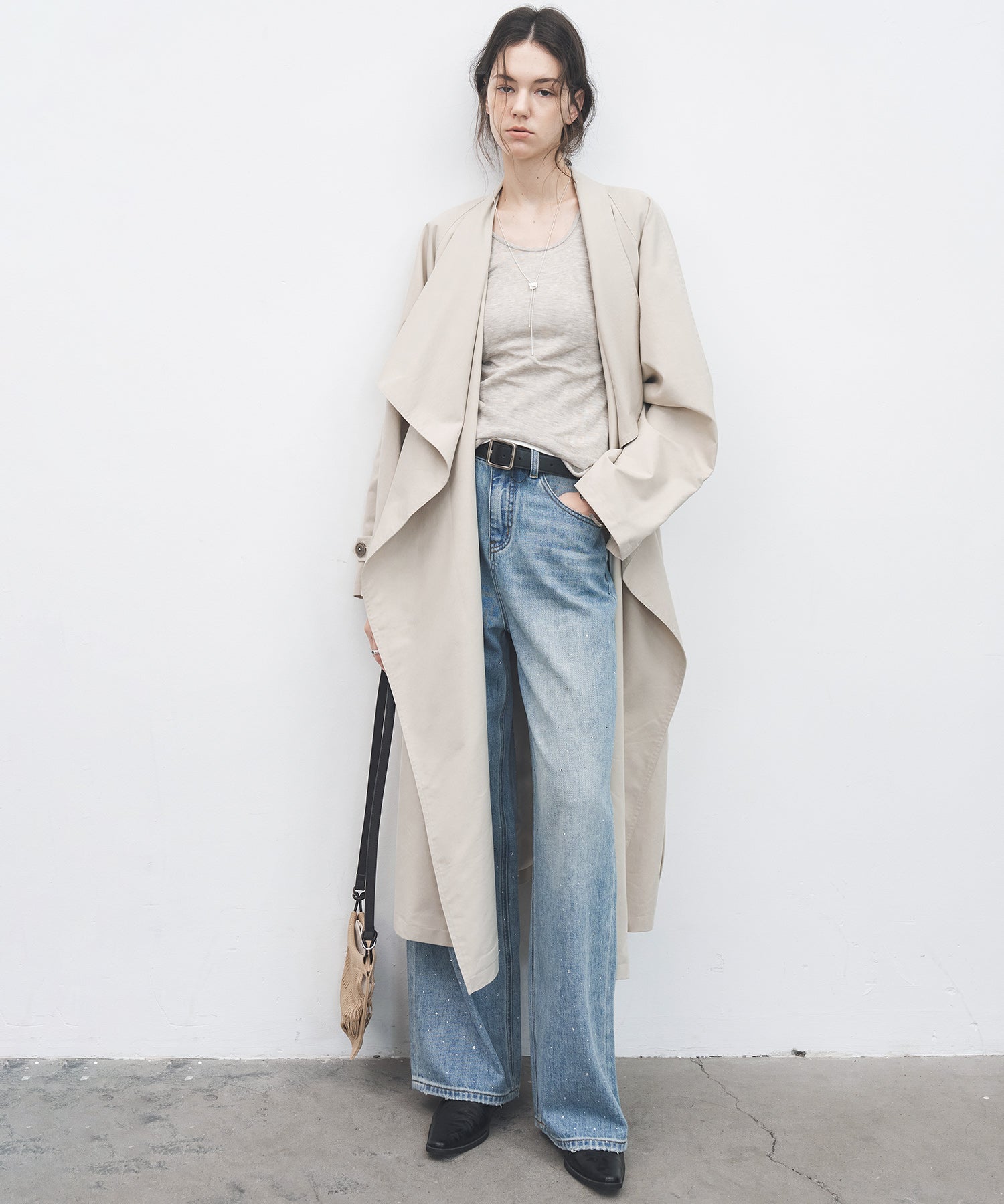 Layered Drape-Neck Trench Coat – Oversized Long Silhouette