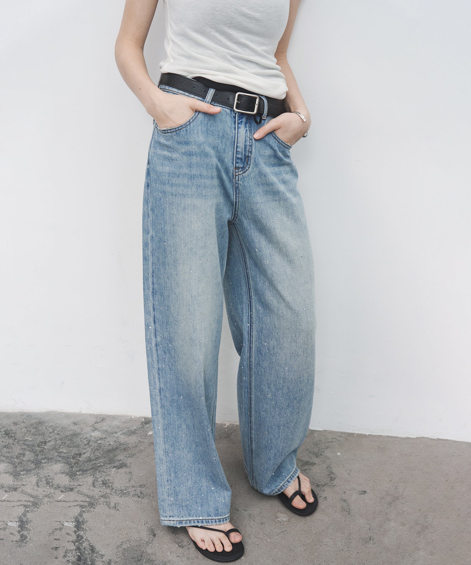 Gradient Rhinestone Wide-Leg Jeans