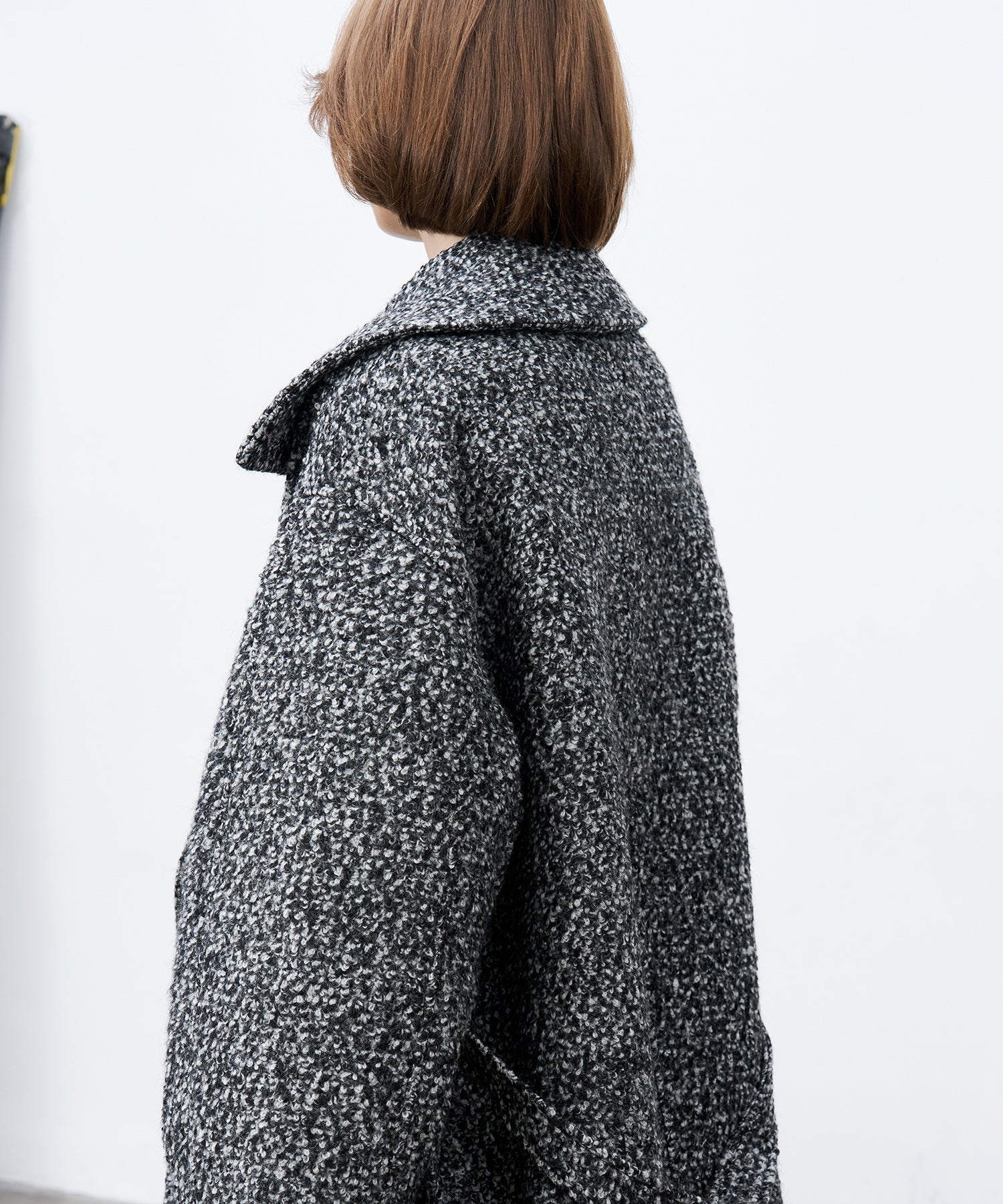Mixed-Color Bouclé Wool Lapel Long Coat