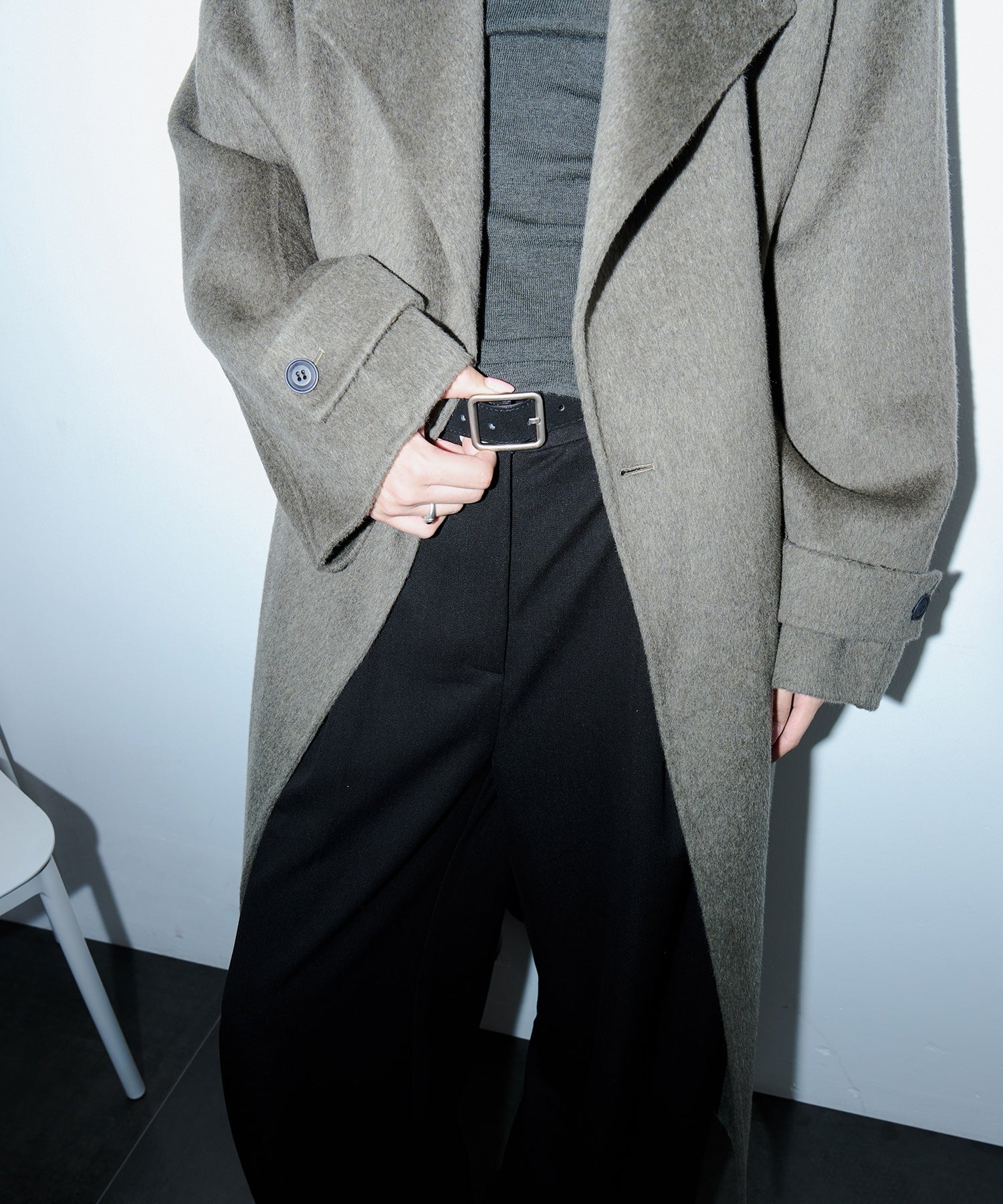 100% Wool Double-Face Trench Collar Oversized Silhouette Long Coat