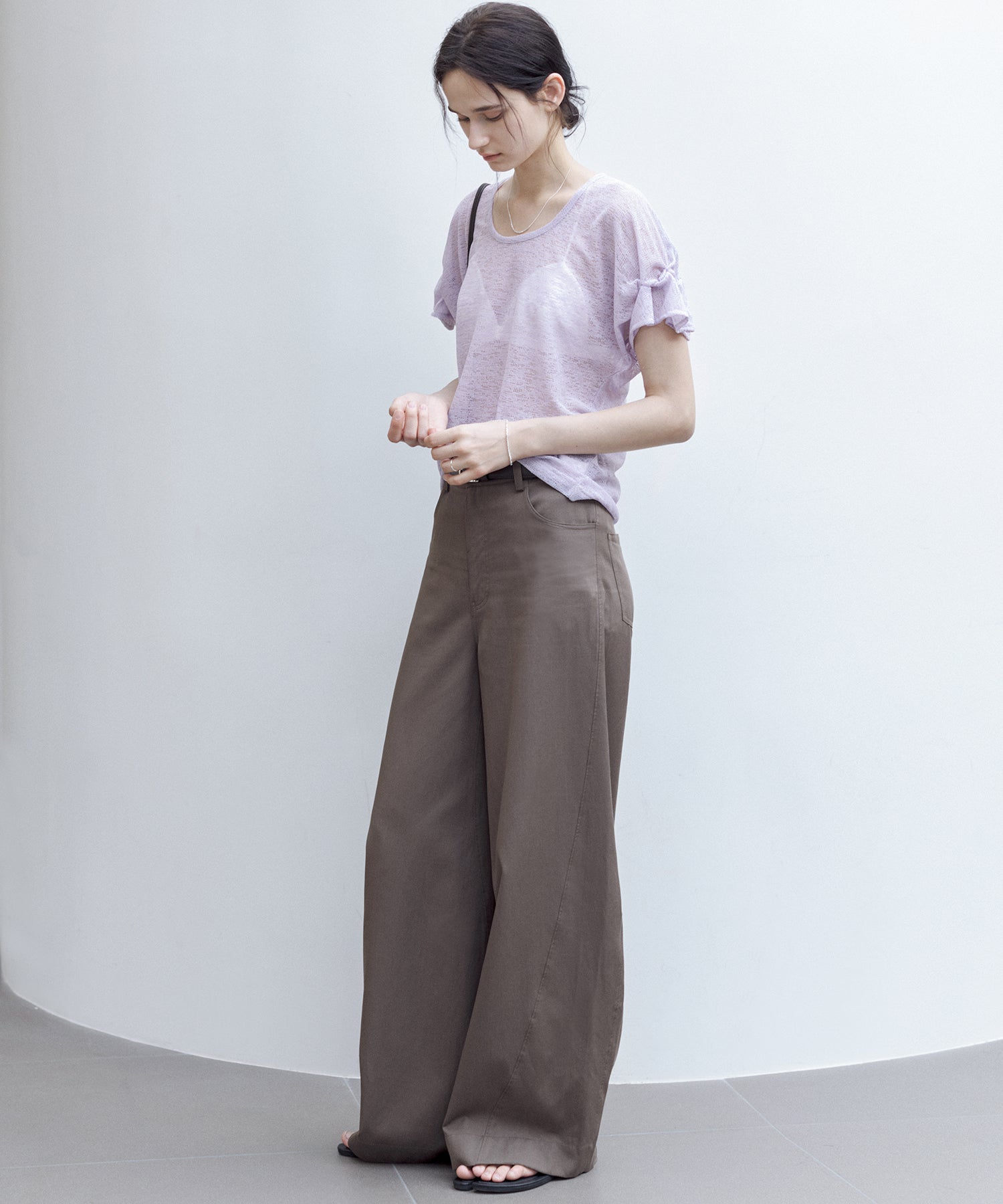Sheer Gathered Sleeve T-Shirt